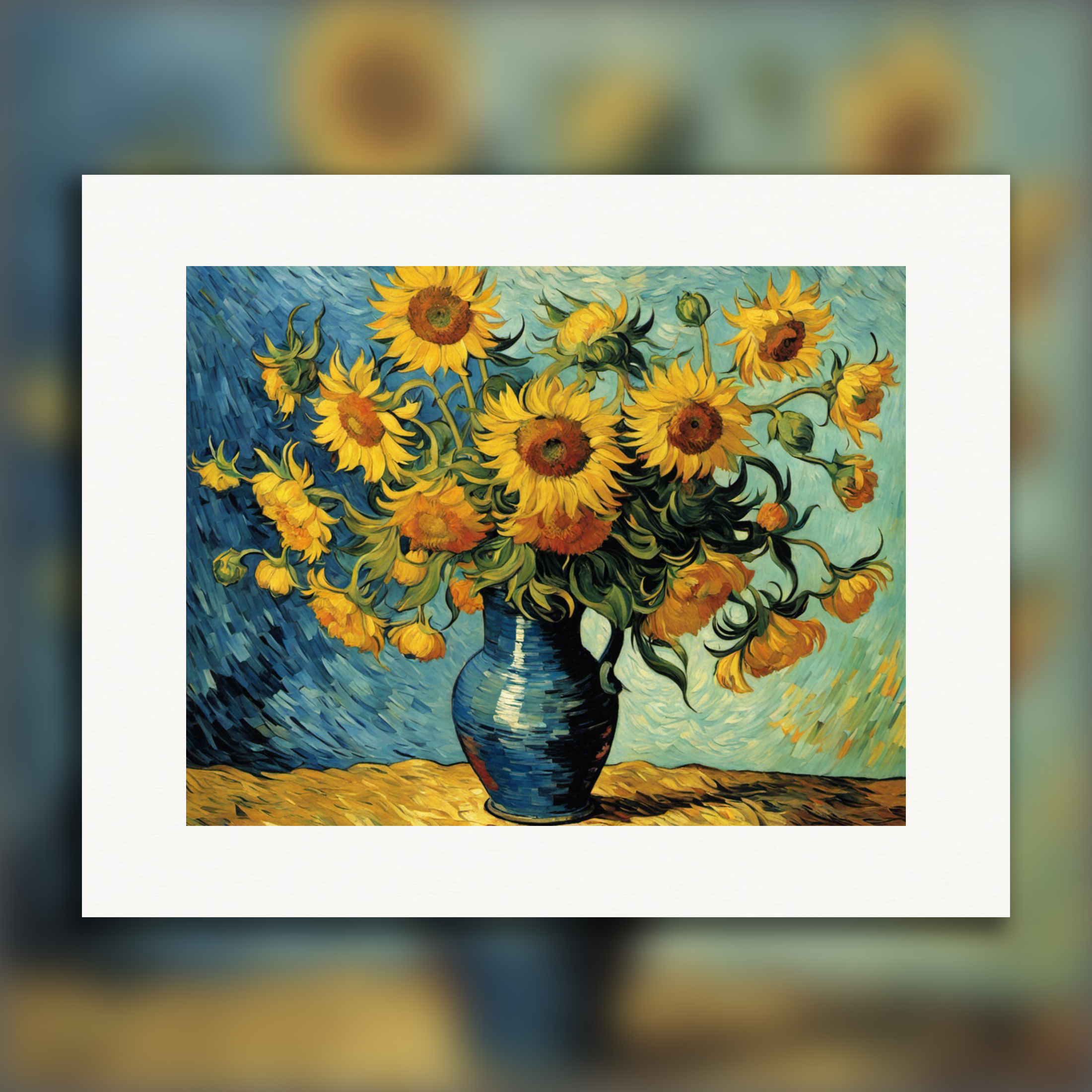 Pintura que captura la turbulencia apasionada de la naturaleza y la emoción humana, girasoles - póster