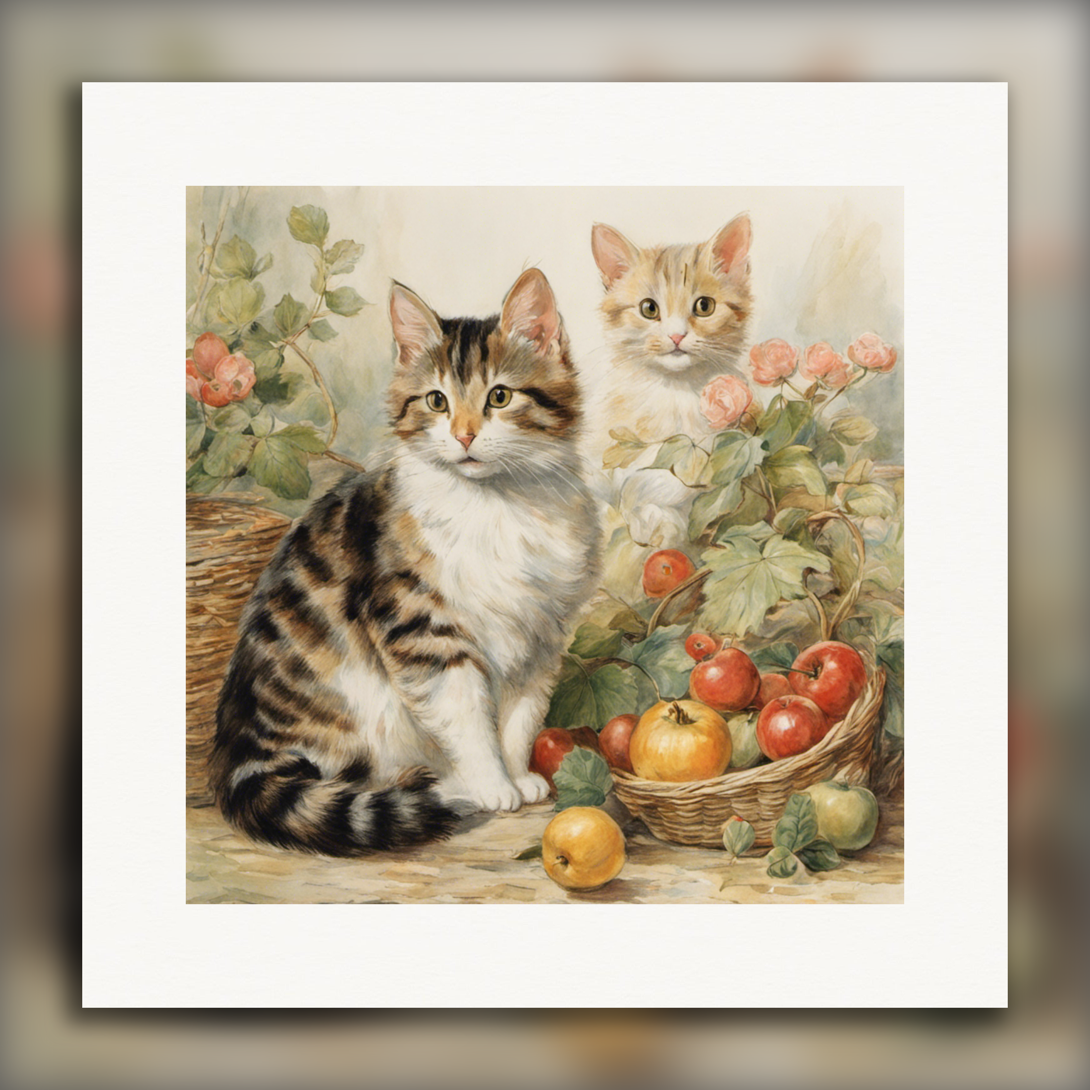 Cuentos encantadores, delicadas acuarelas británicas, Gatos - póster
