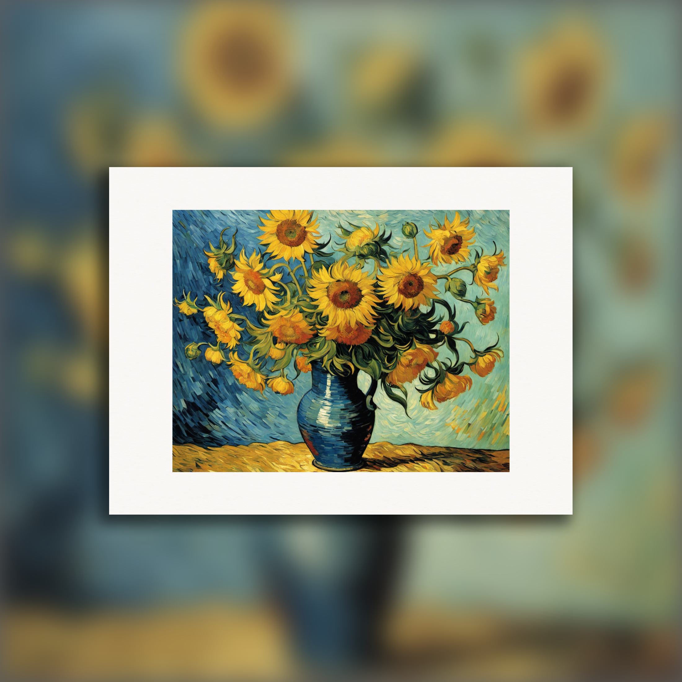 Pintura que captura la turbulencia apasionada de la naturaleza y la emoción humana, girasoles - póster