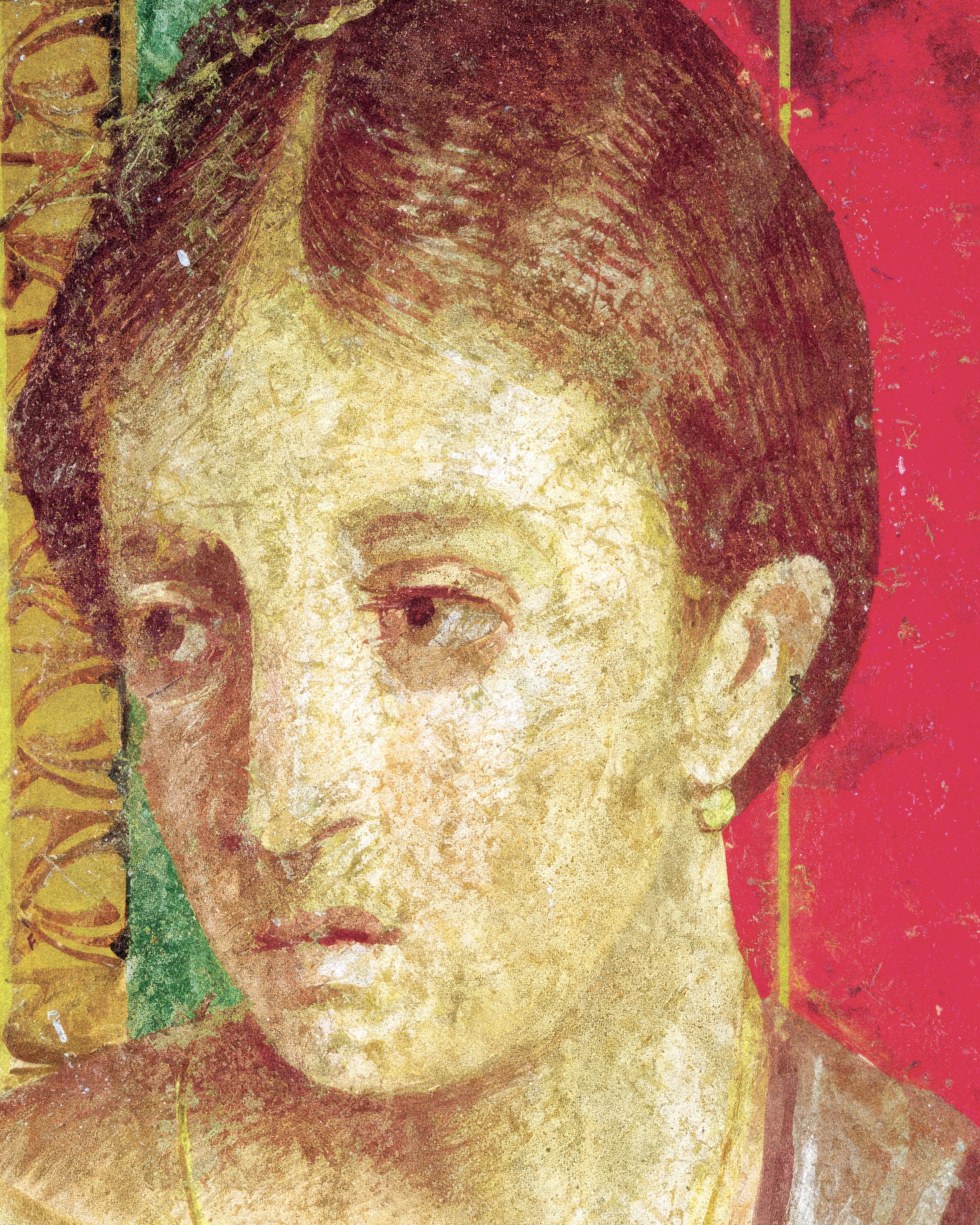 Detalle del póster del fresco de madre sentada