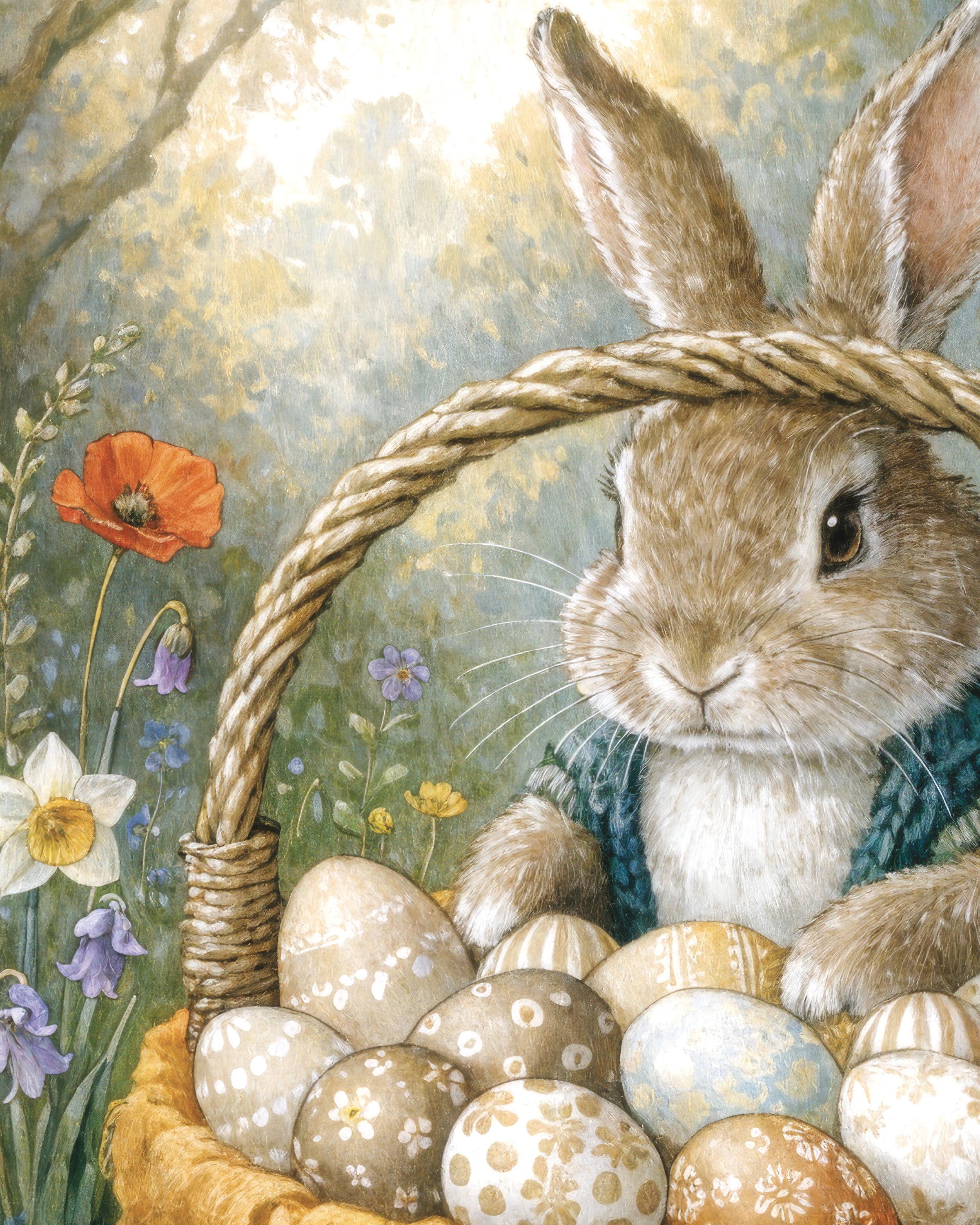 Póster de Cesta de Conejo de Pascua con Huevos Pintados