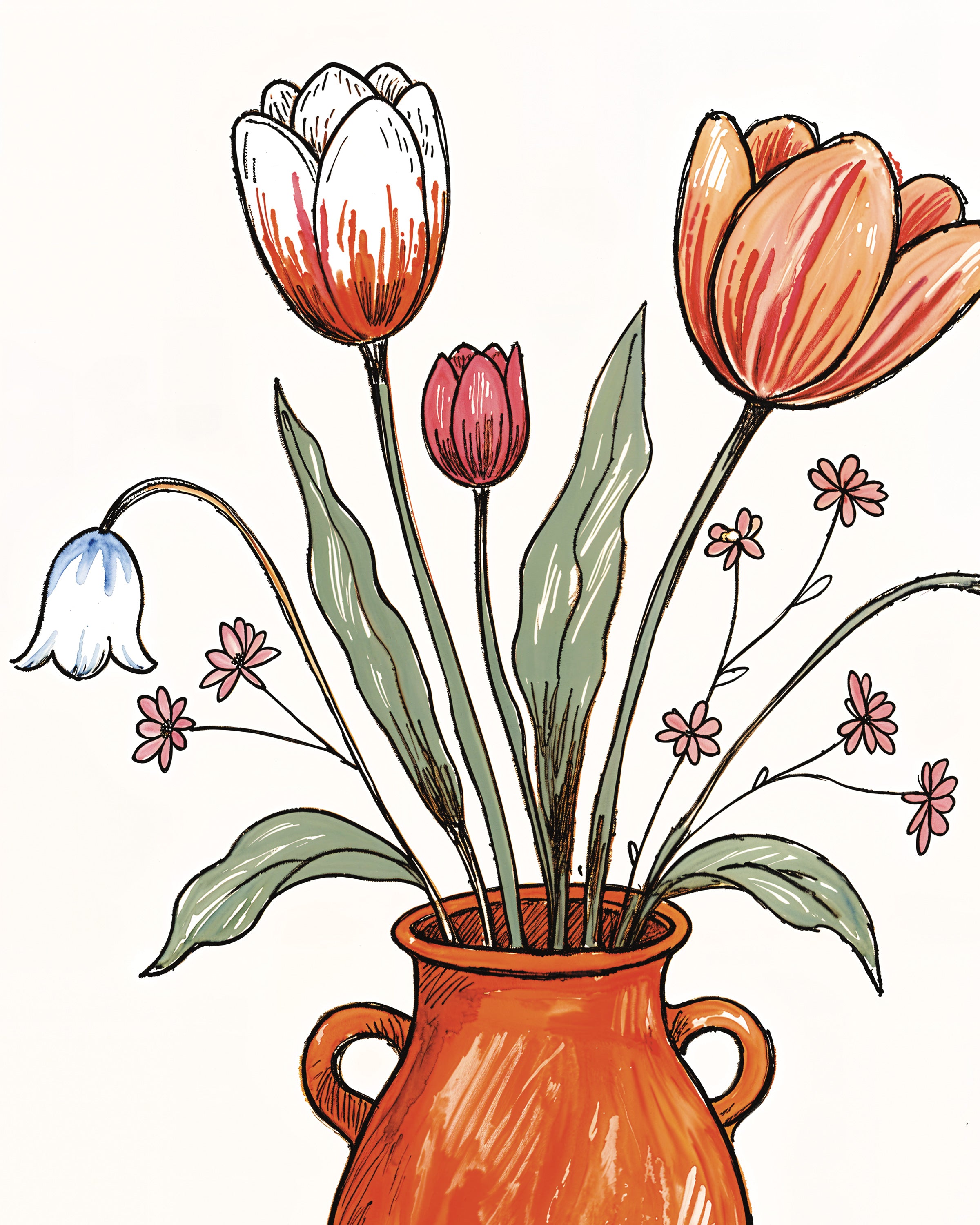 Tulipanes de Pascua Bodegón en Terracota - Póster