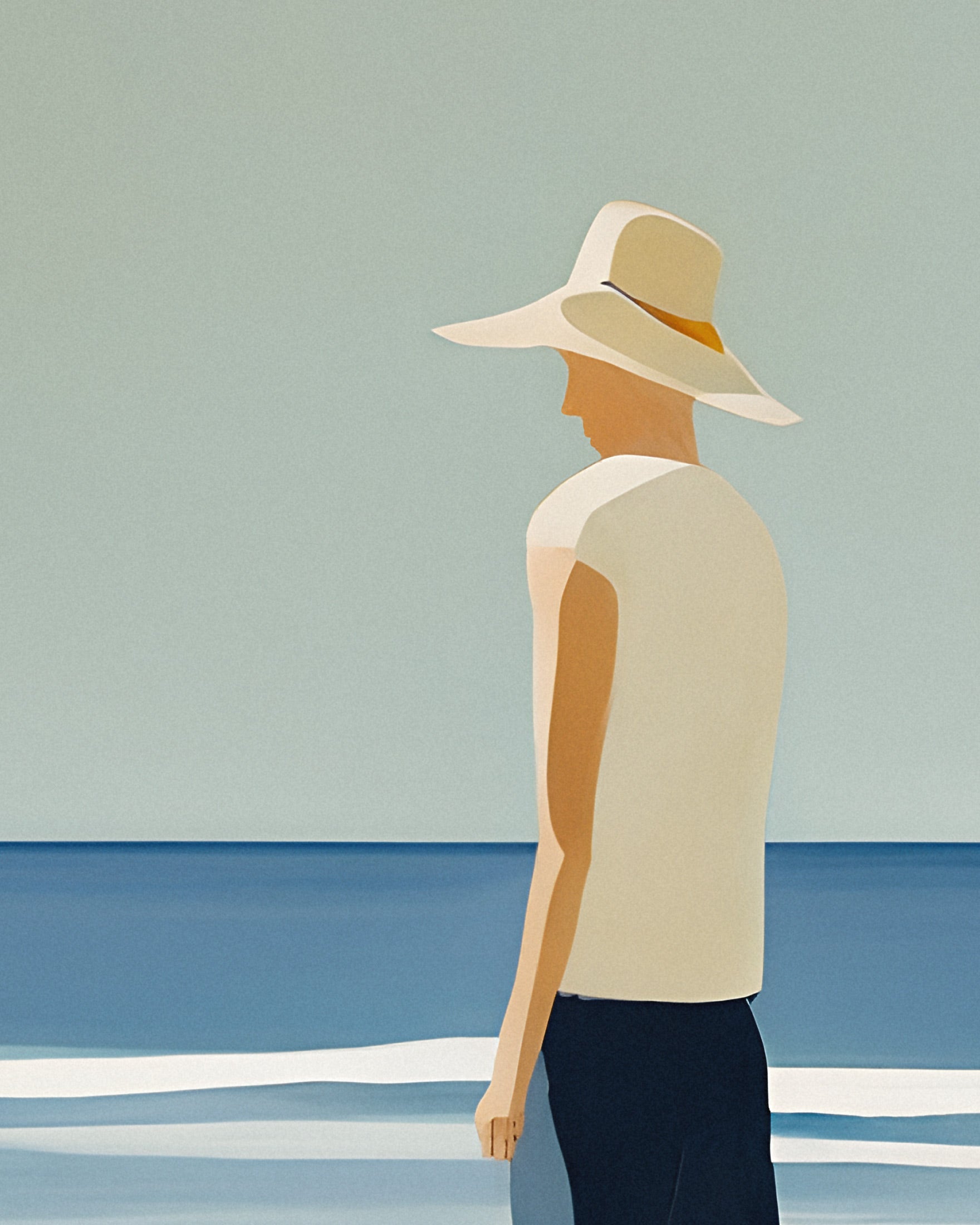 André en la playa, retrato - Lámina decorativa costera minimalista