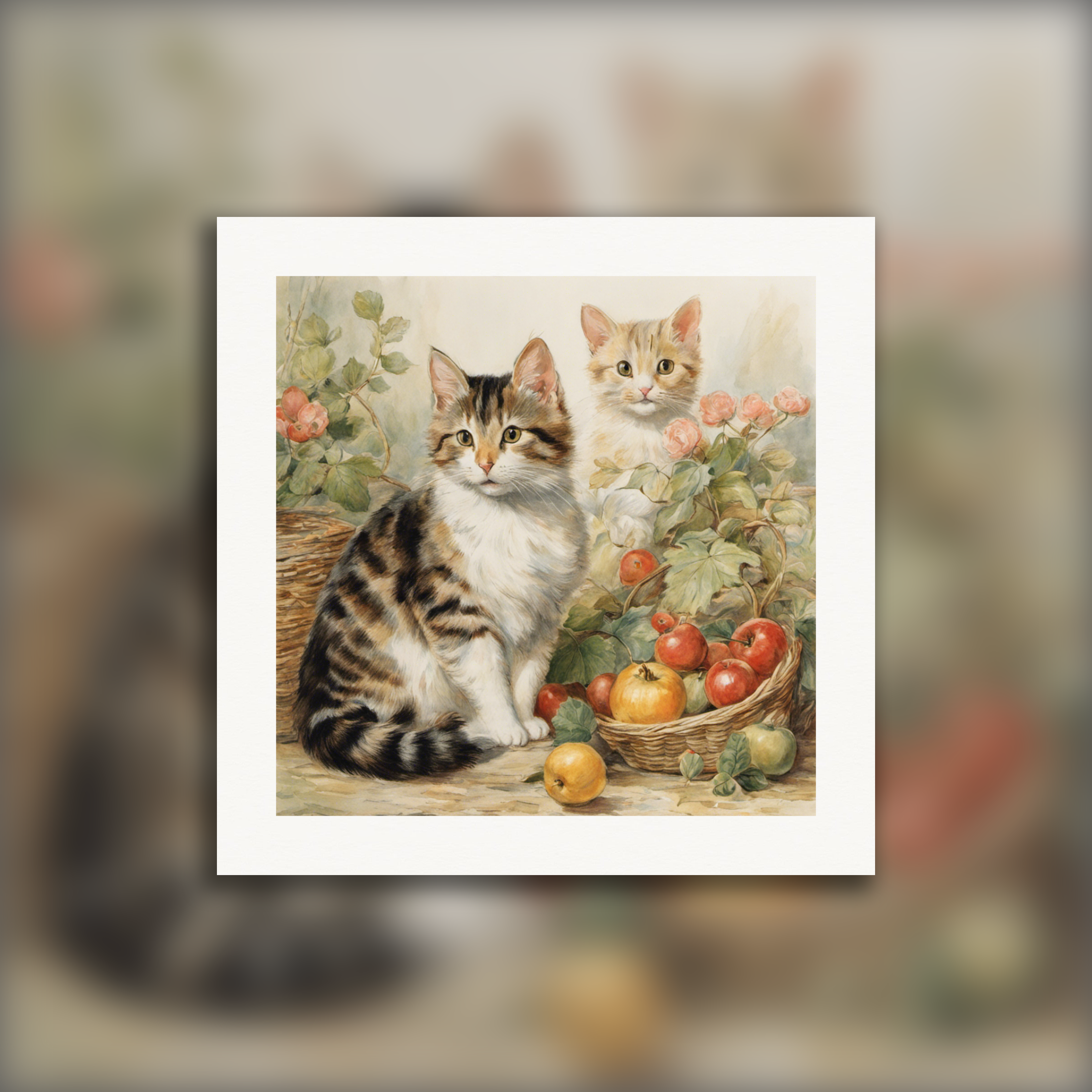 Cuentos encantadores, delicadas acuarelas británicas, Gatos - póster