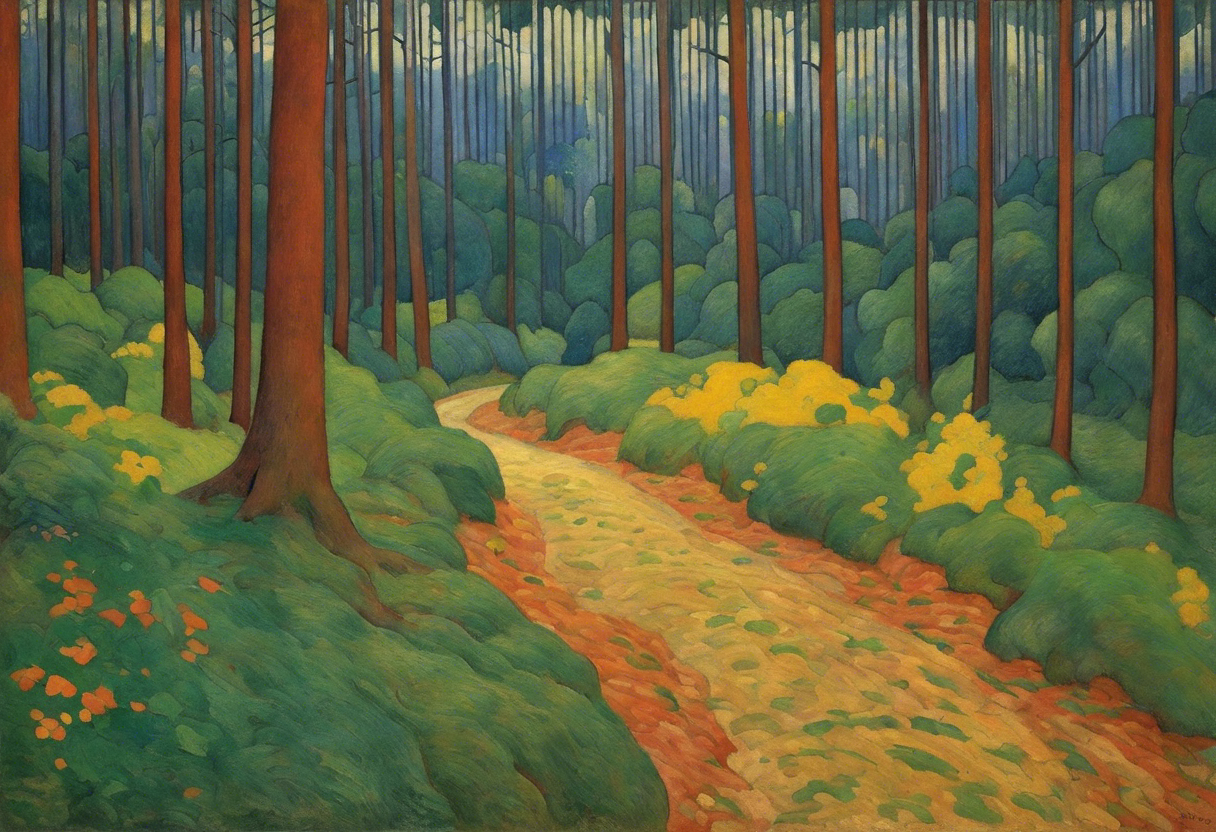 Simbolismo con colores brillantes y formas simplificadas, Bosque - póster