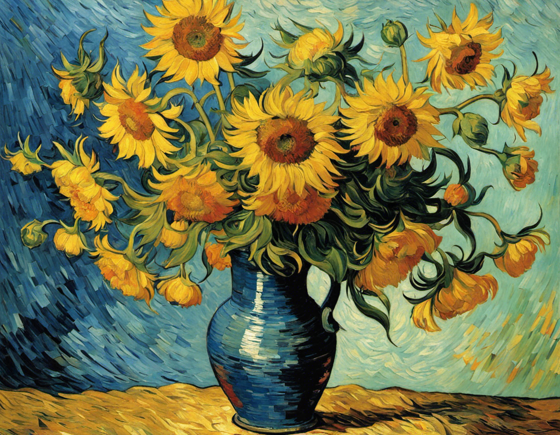 Pintura que captura la turbulencia apasionada de la naturaleza y la emoción humana, girasoles - póster