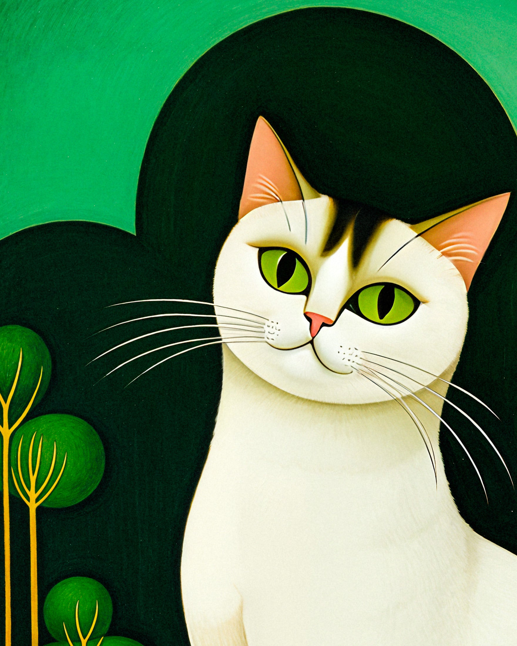 Gato siamés con ojos esmeralda, arte ingenuo - Póster