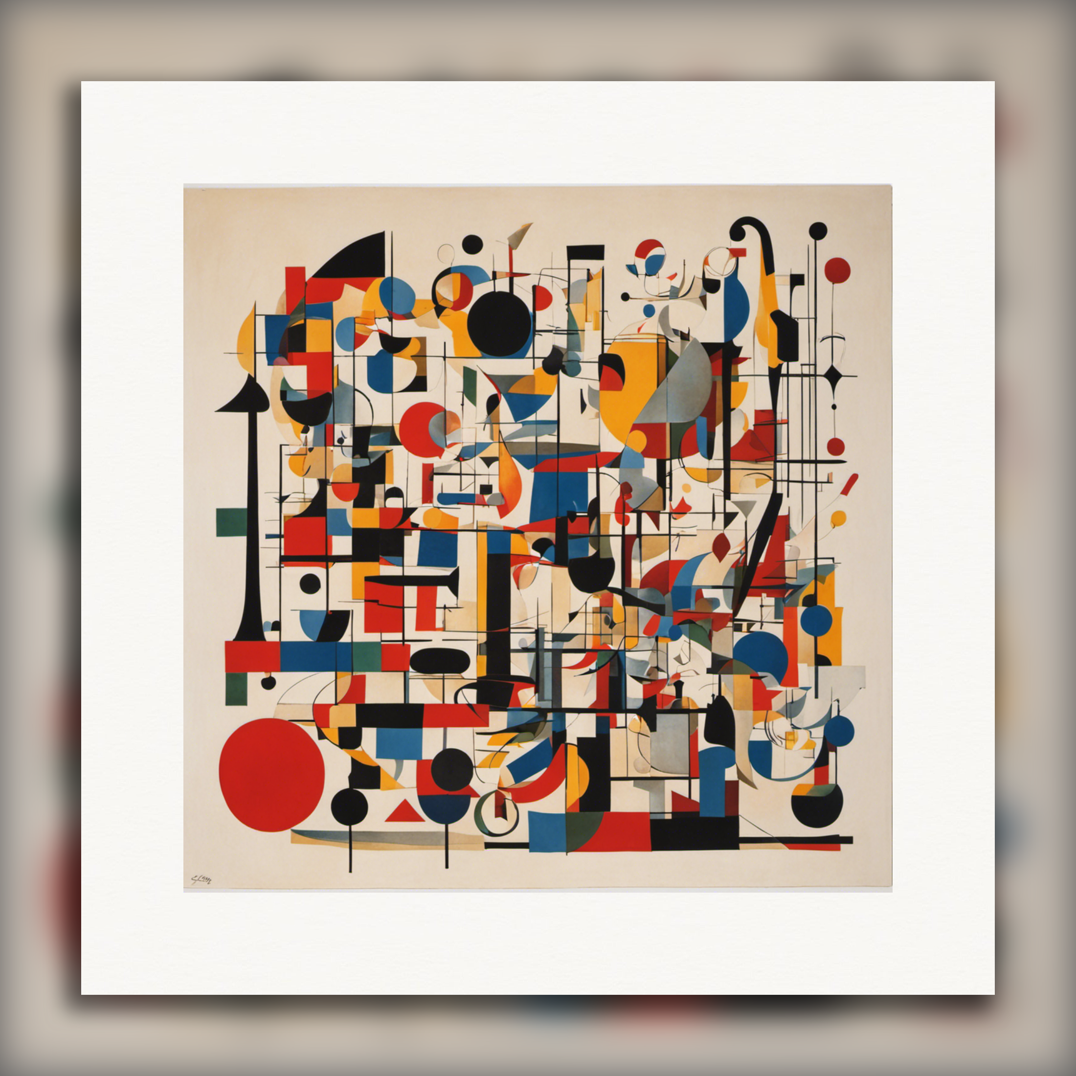 Líneas y figuras geométricas con formas flotantes, arte abstracto divertido - póster