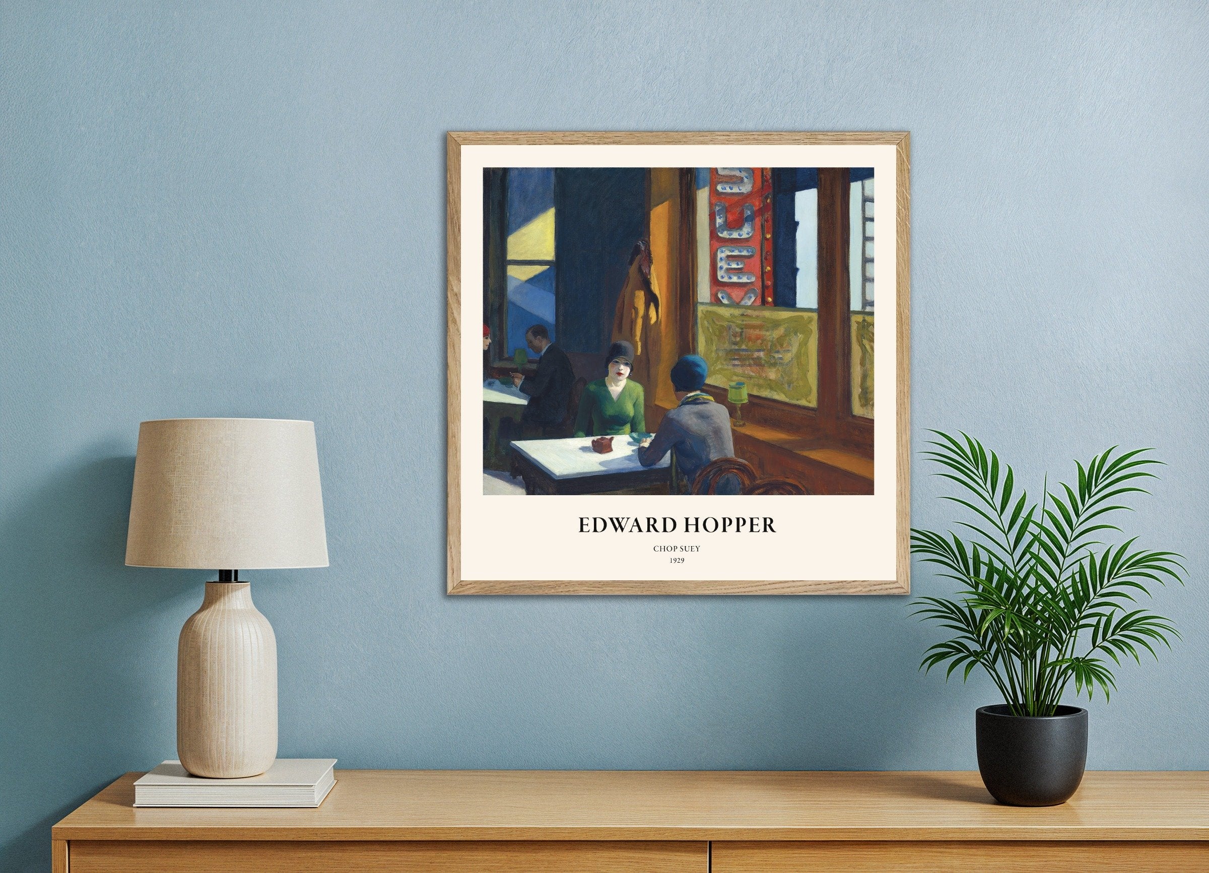 Poster of Edward Hopper Chop Suey art print, with natural wooden frame