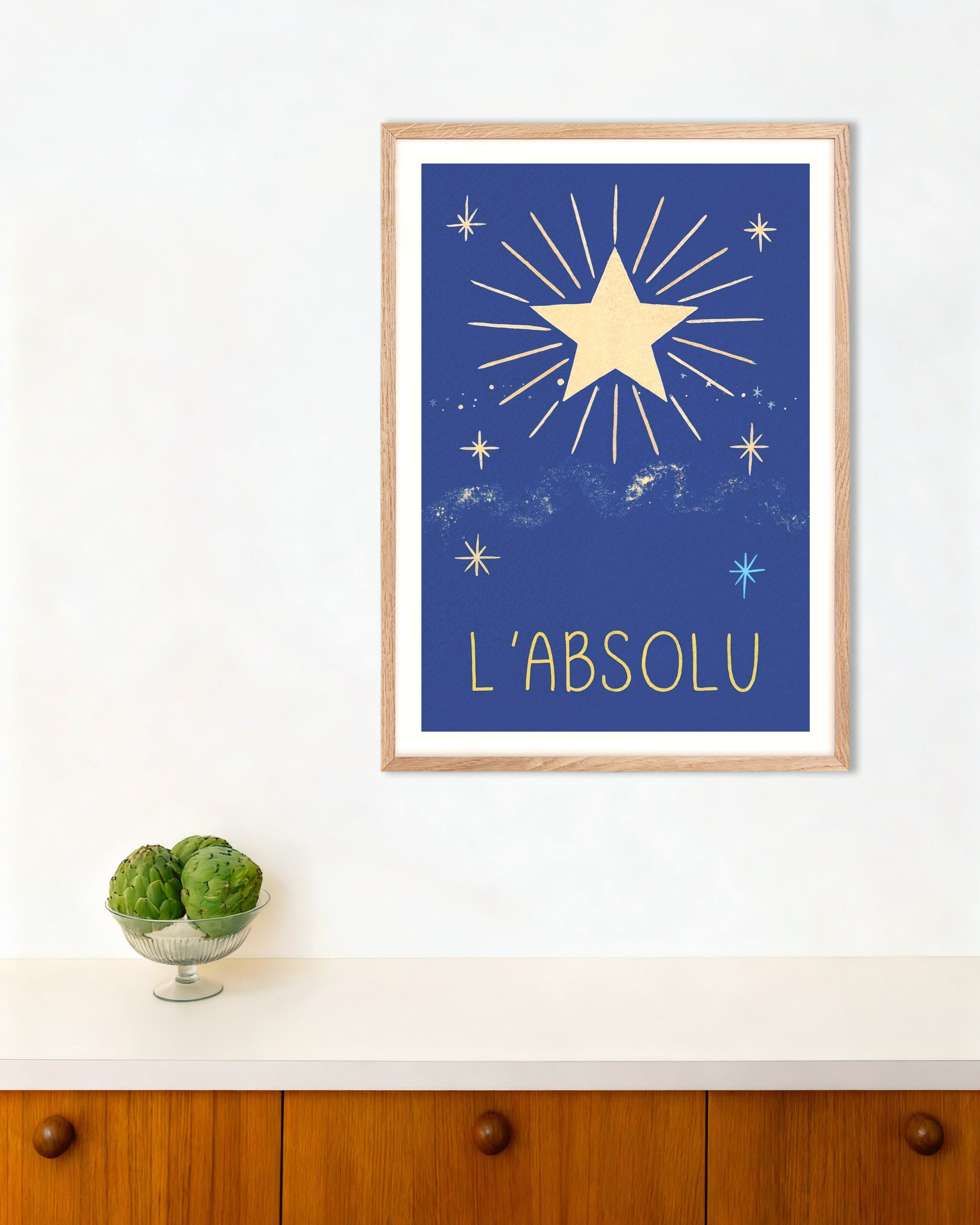 Poster of L'Absolu - Celestial French Typography Poster, with natural wooden frame
