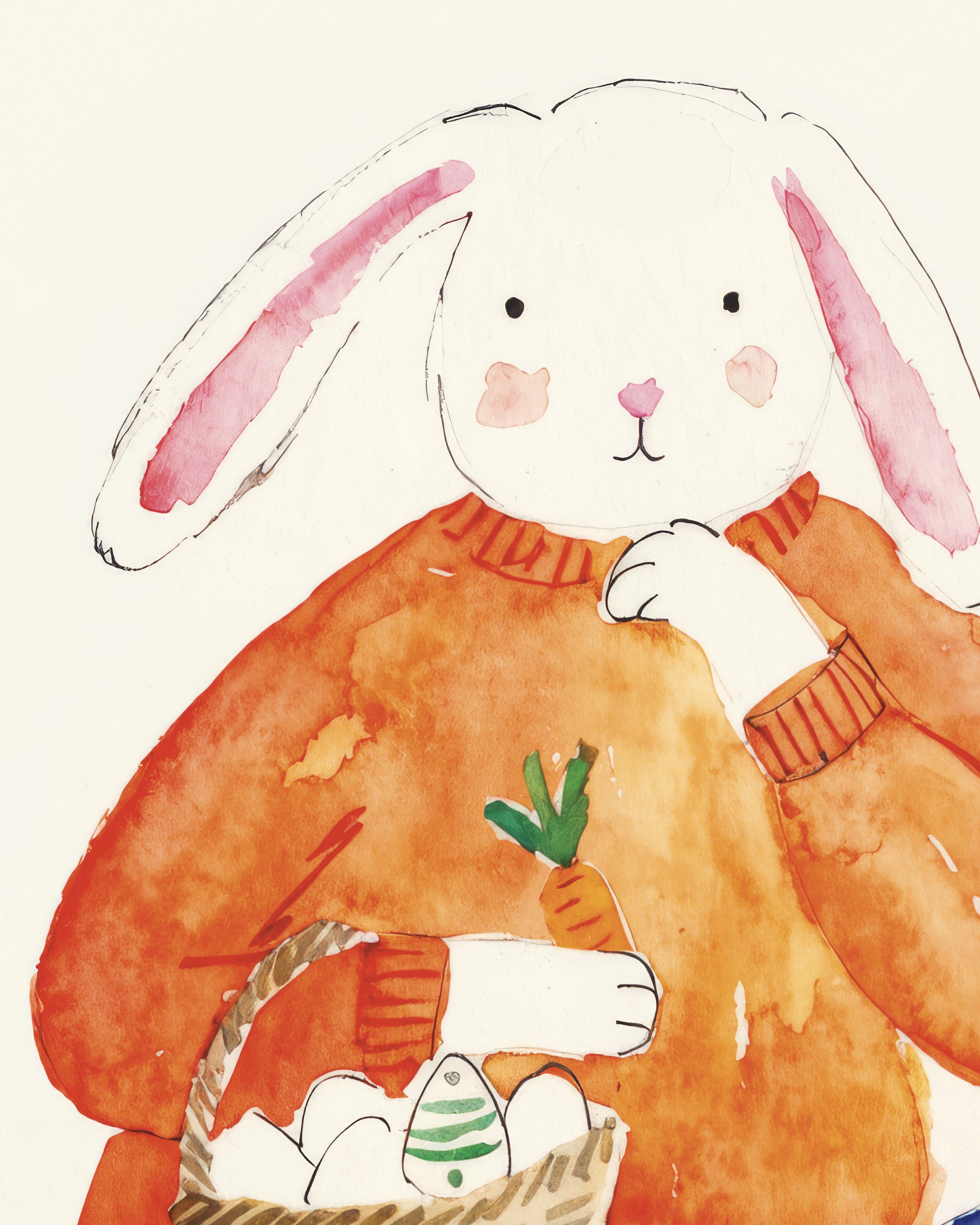 Conejo de Pascua con Suéter Naranja - Póster Acuarela