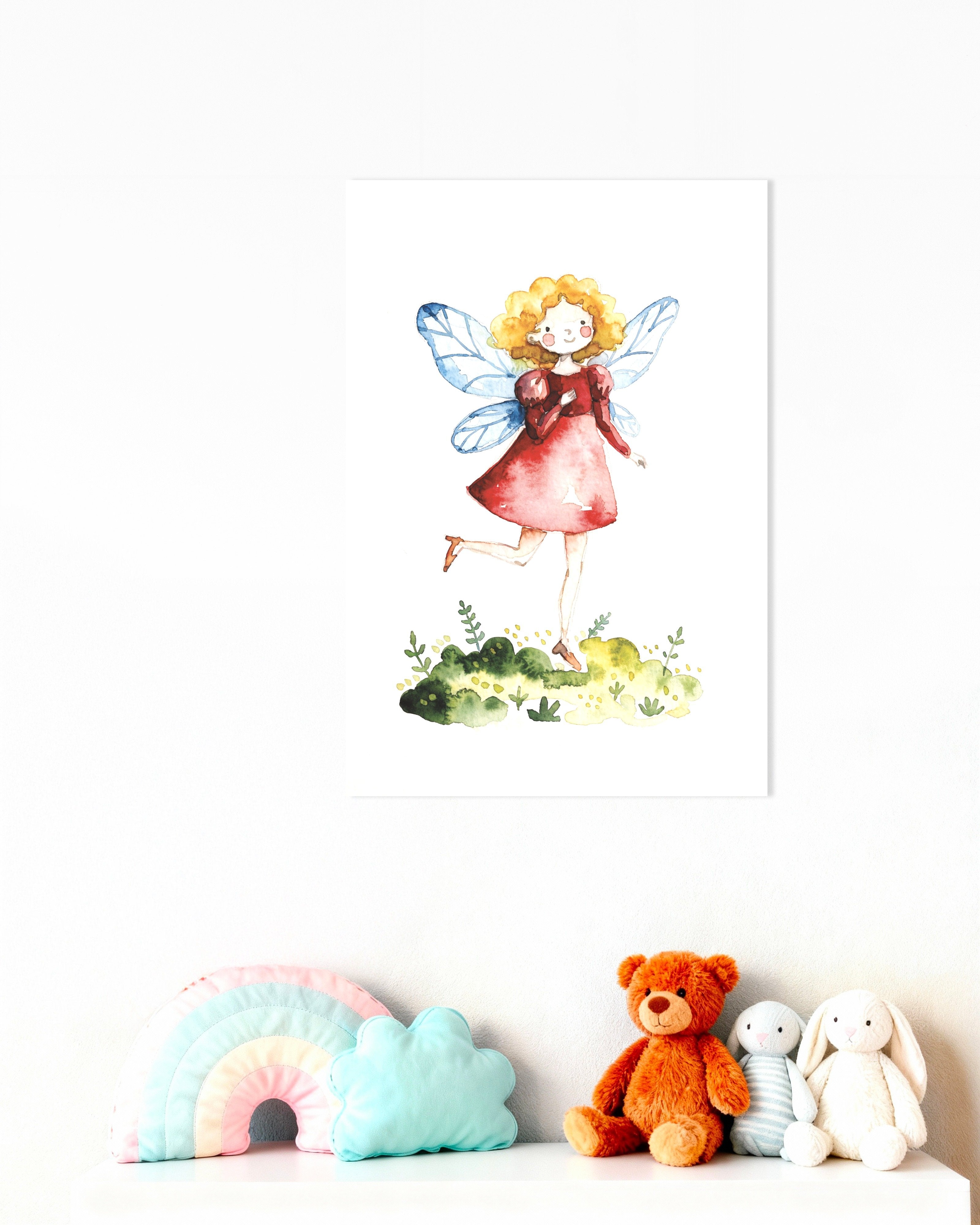 Poster of Little Blonde Fairy in Red Dress Poster