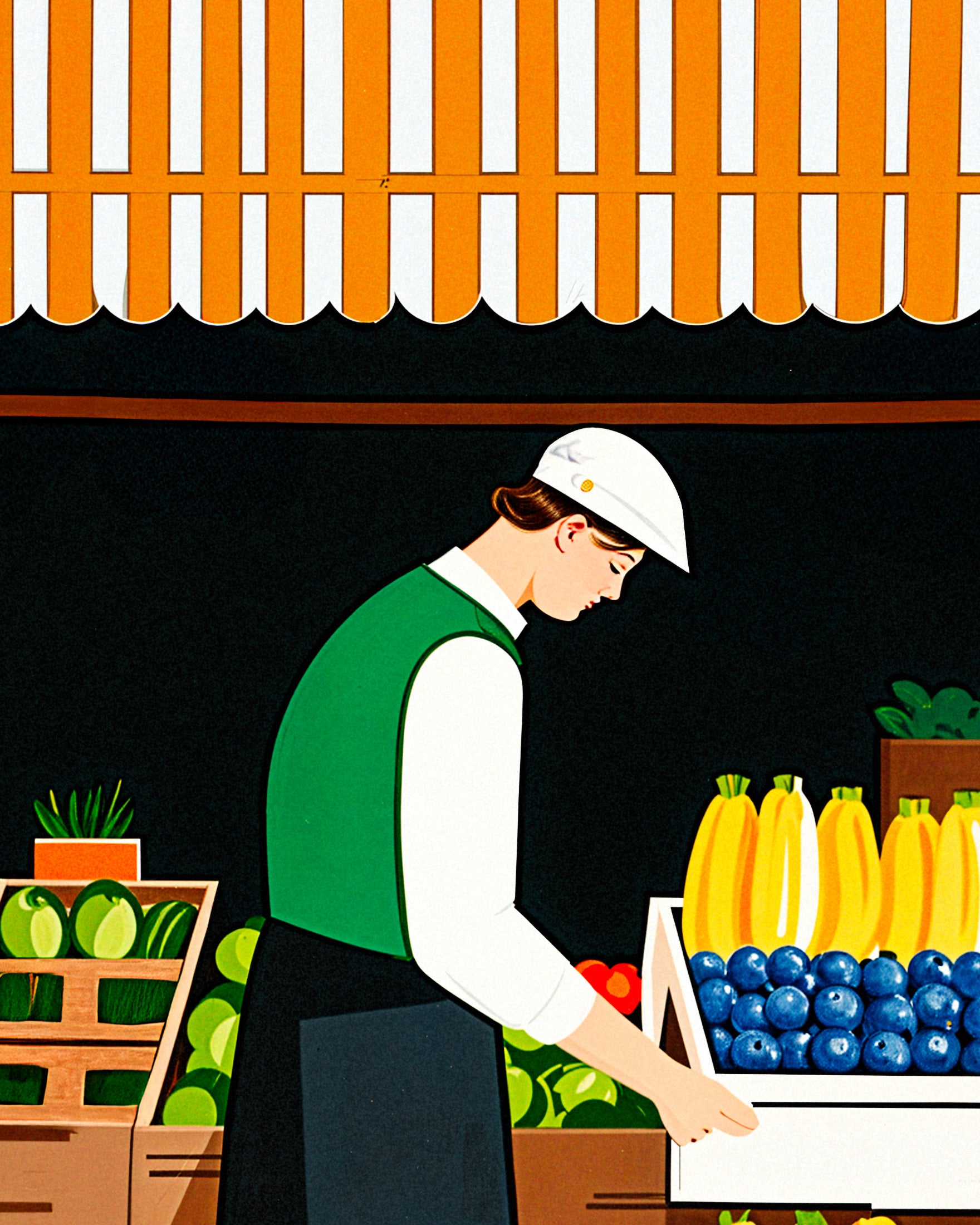 Póster de mercado de alimentos, frutas y verduras