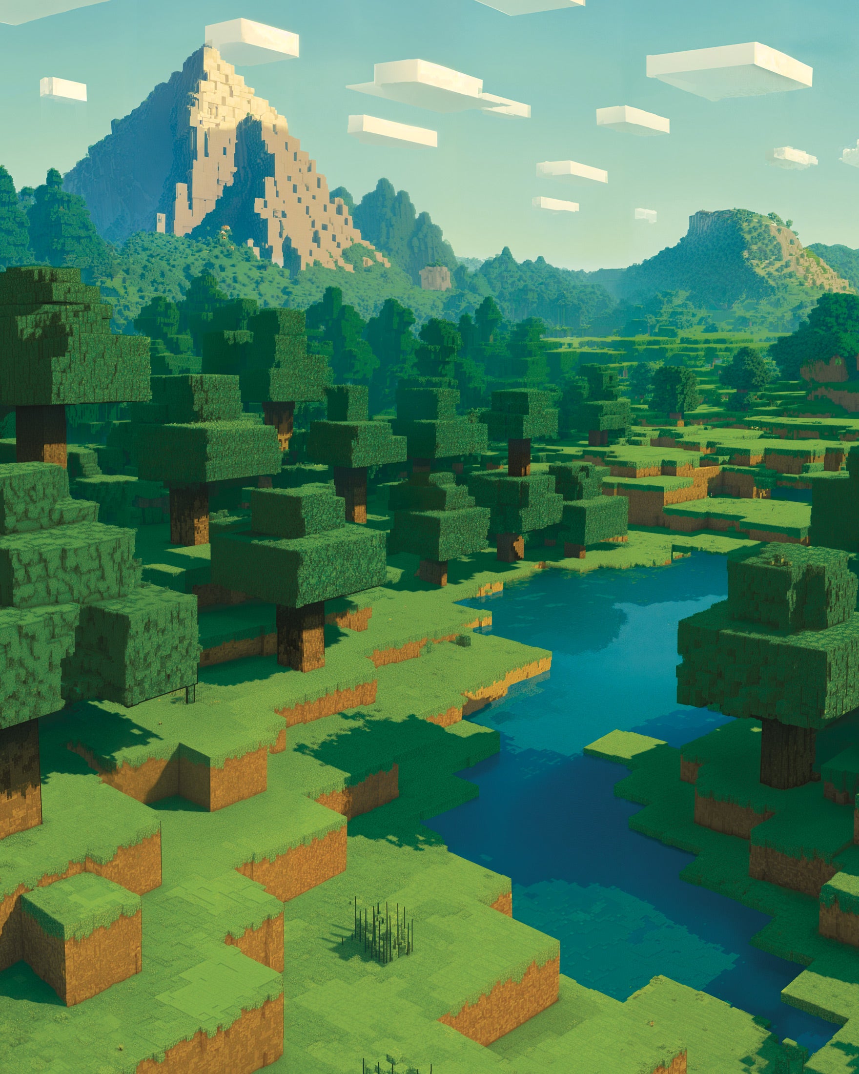 Minecraft Paisaje de Montaña – póster para fanáticos del arte pixelado