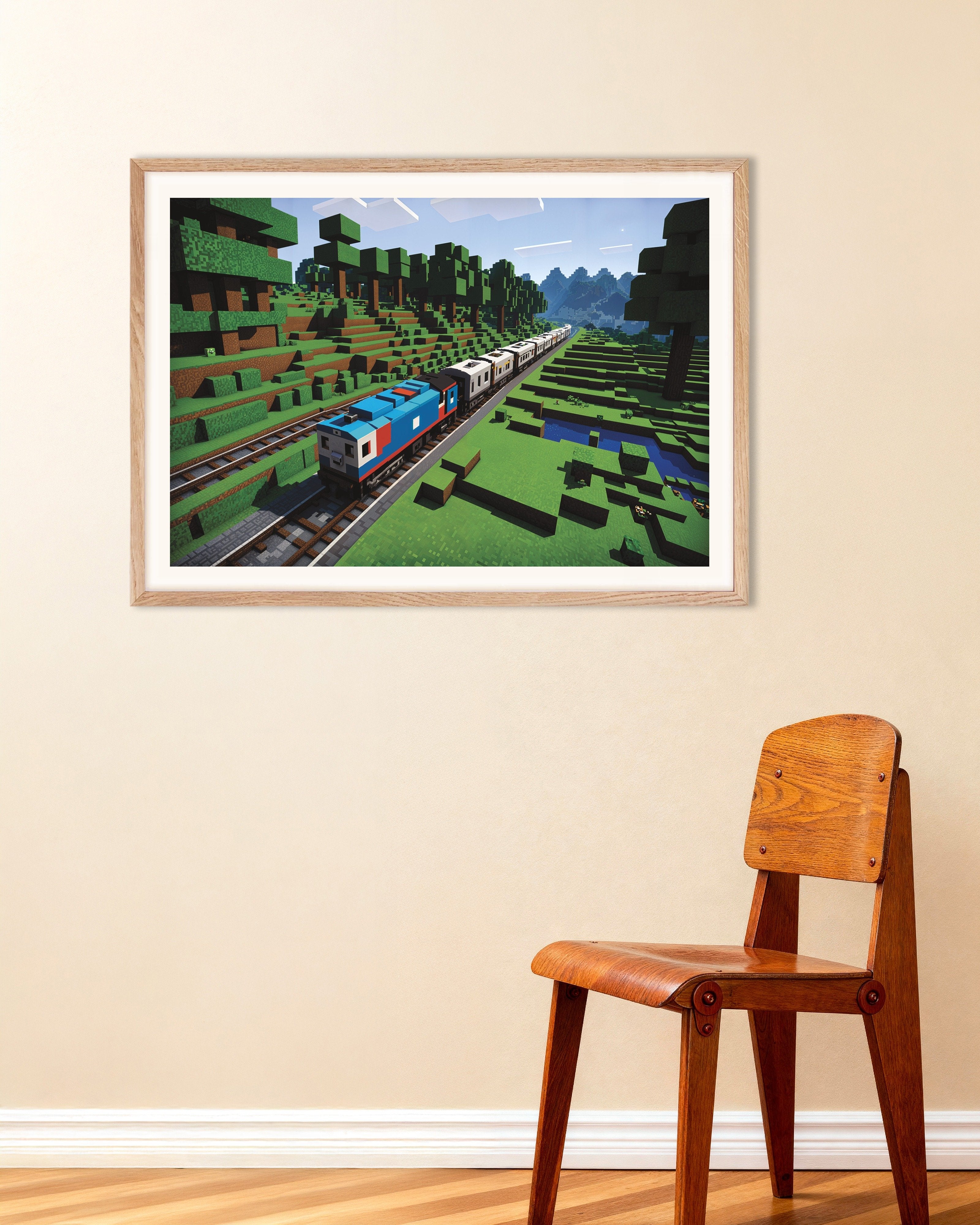 Poster of Minecraft, Train - Poster, with natural wooden frame