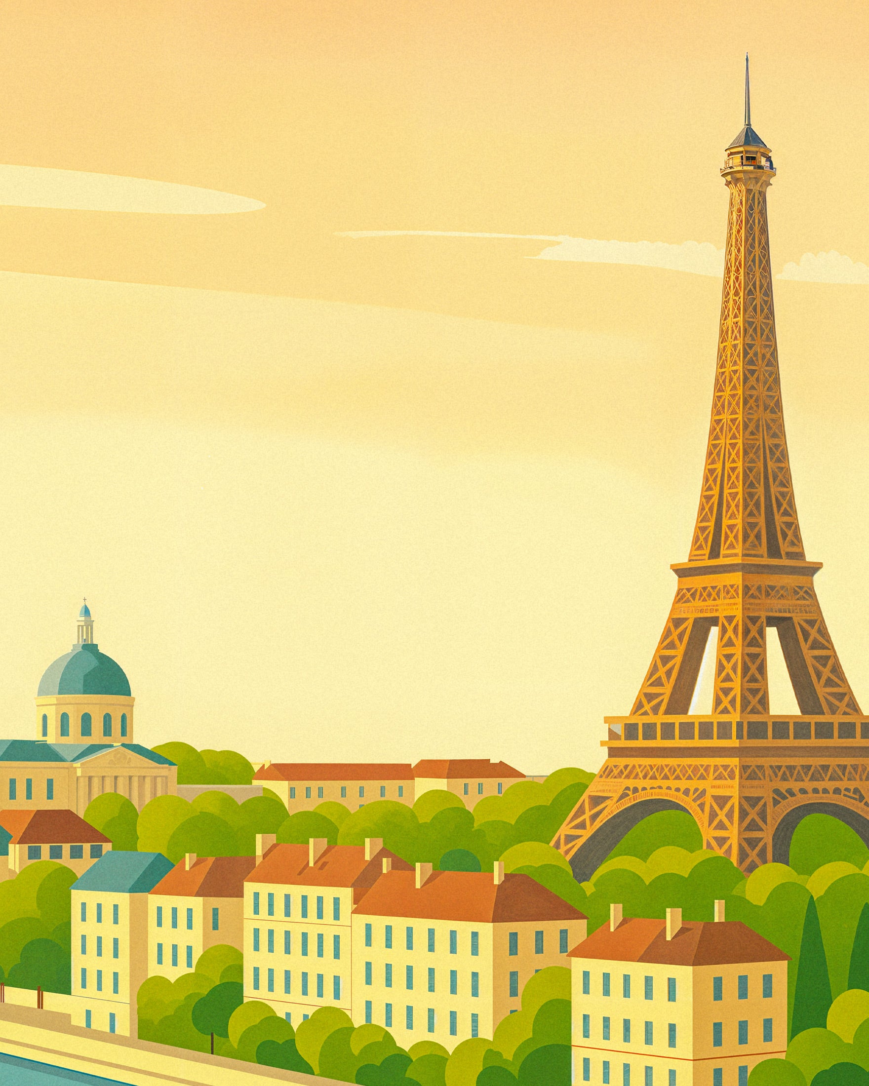 París – Ilustración de estilo retro de la Torre Eiffel Póster