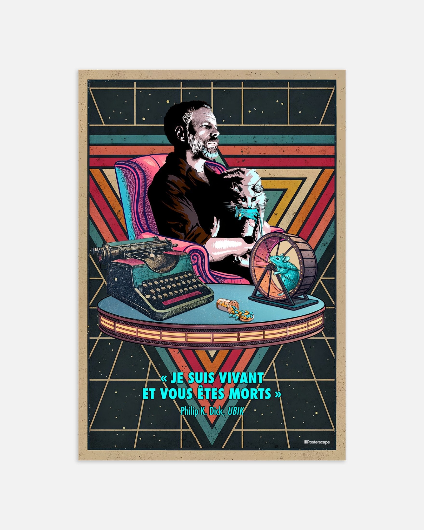 Lámina decorativa con cita de Philip K. Dick - "Estoy vivo y tú estás muerto" - Póster retro de ciencia ficción