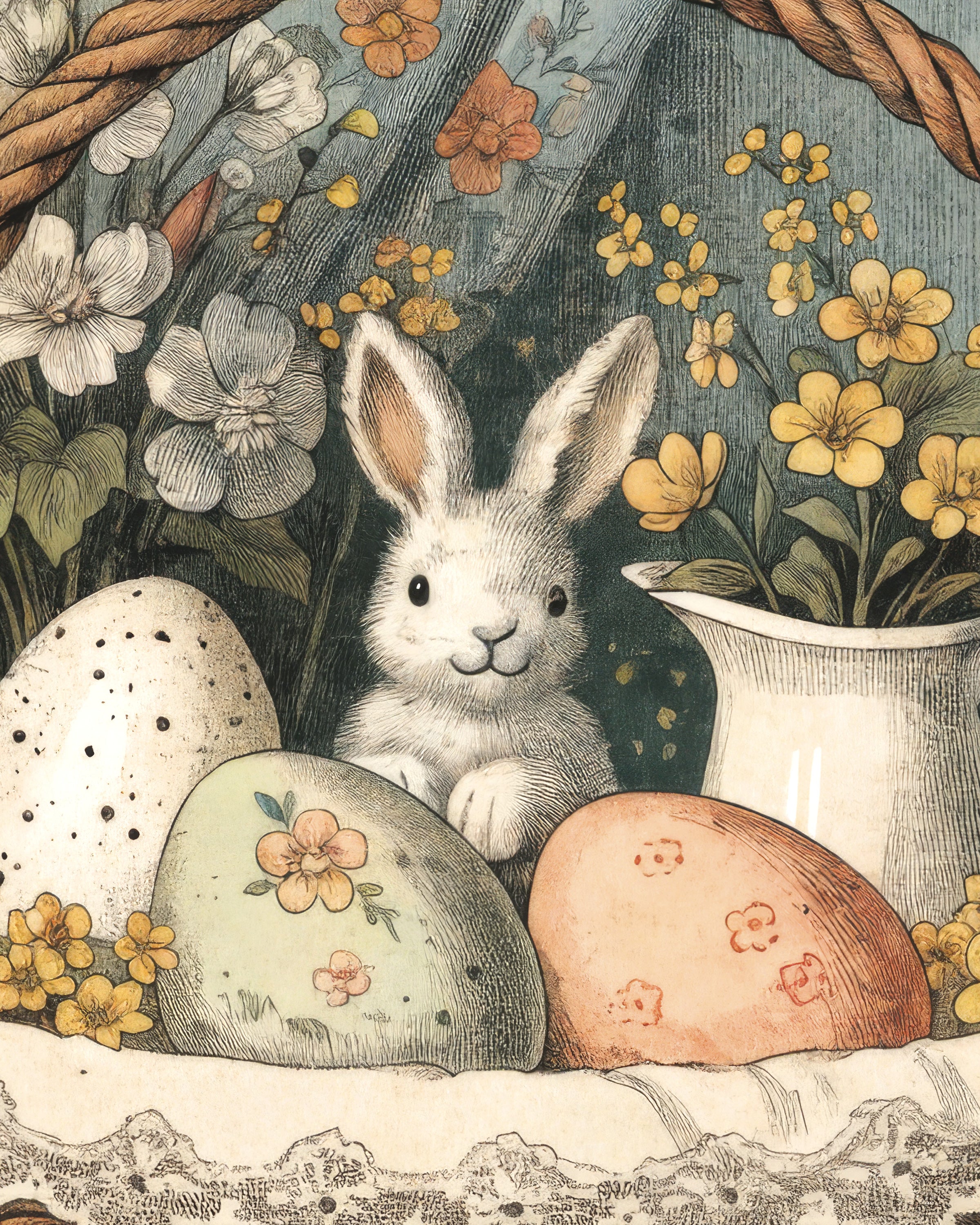 Póster Conejo de la Canasta de Pascua Feliz
