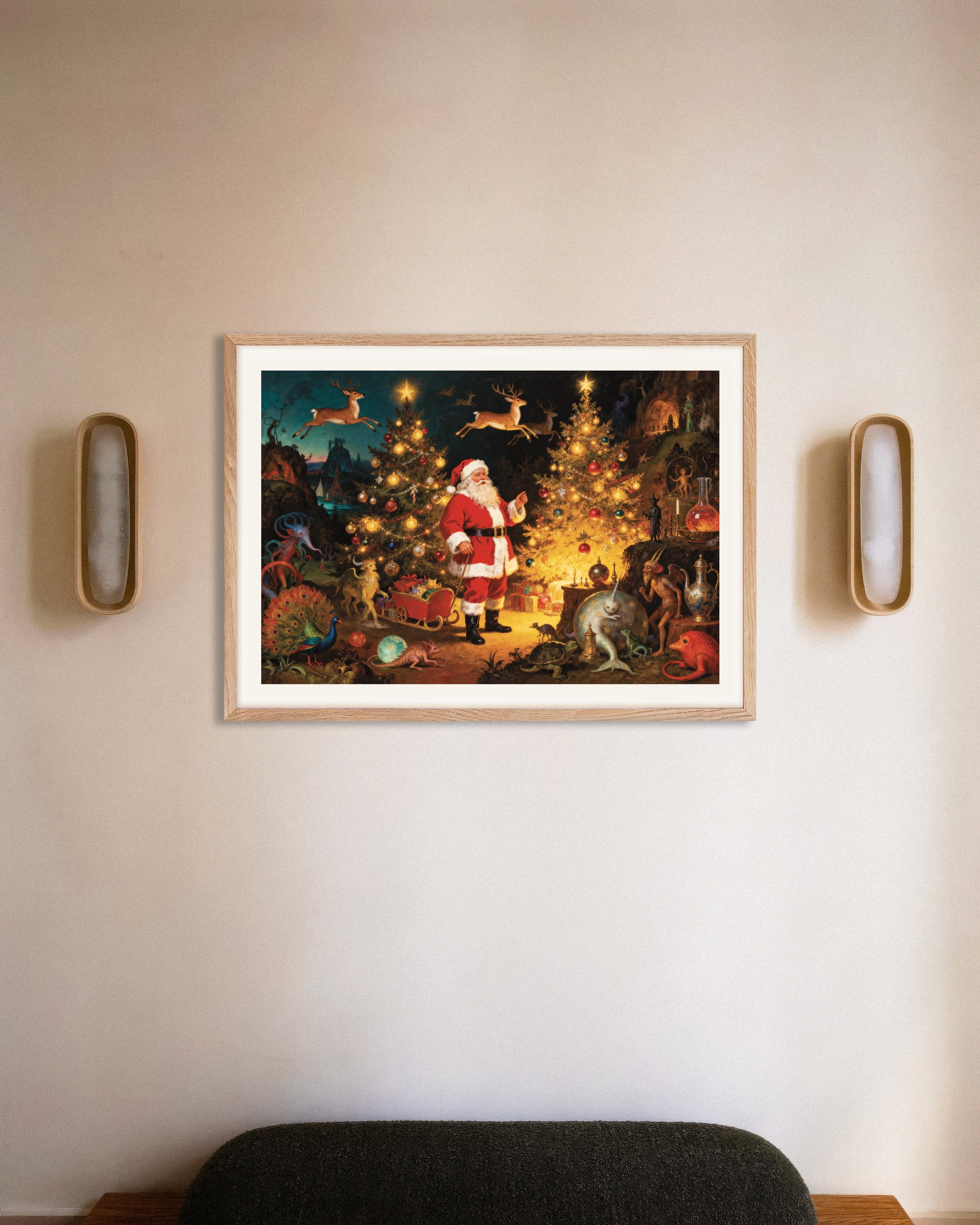 Poster of A strange and fantastic Christmas poster, with natural wooden frame