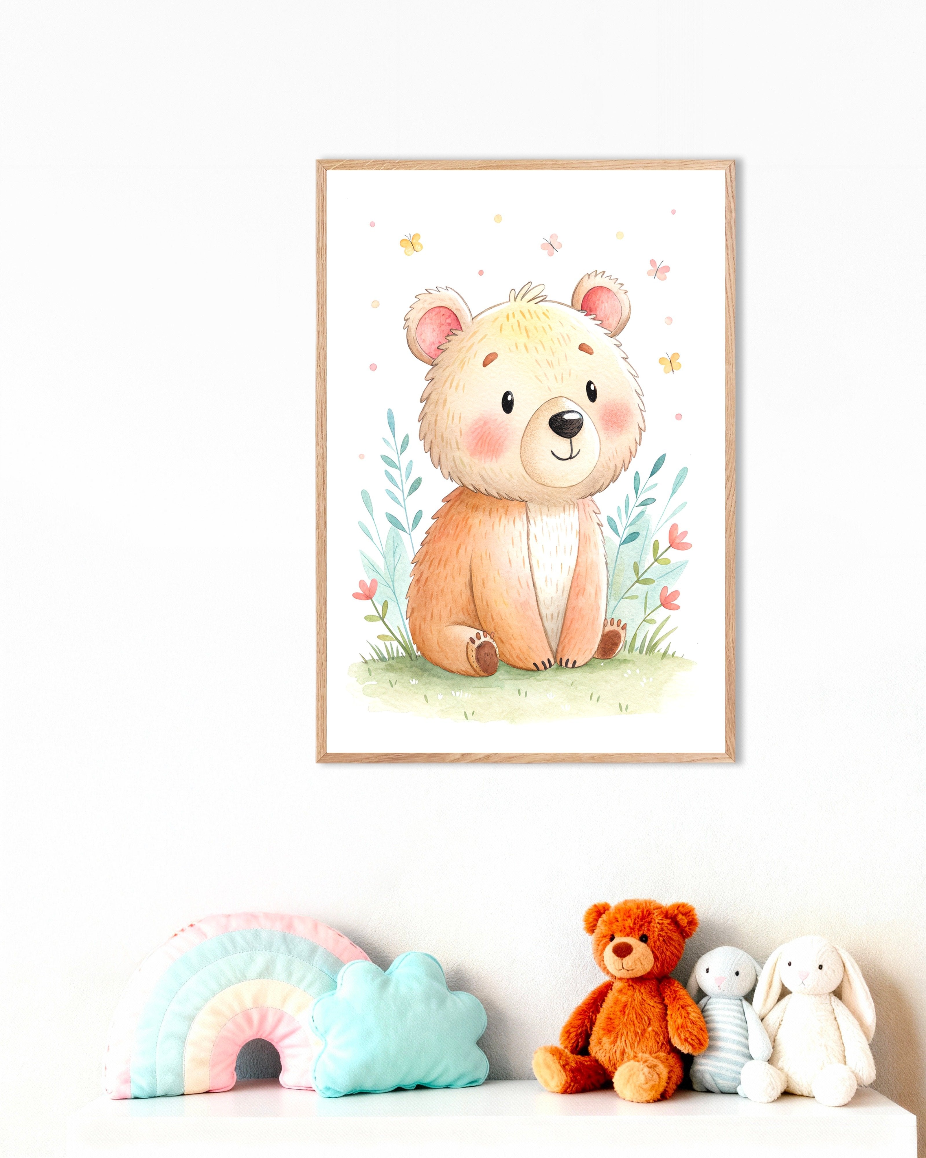Poster of Bear Poster – Nursery Wall Art, with natural wooden frame