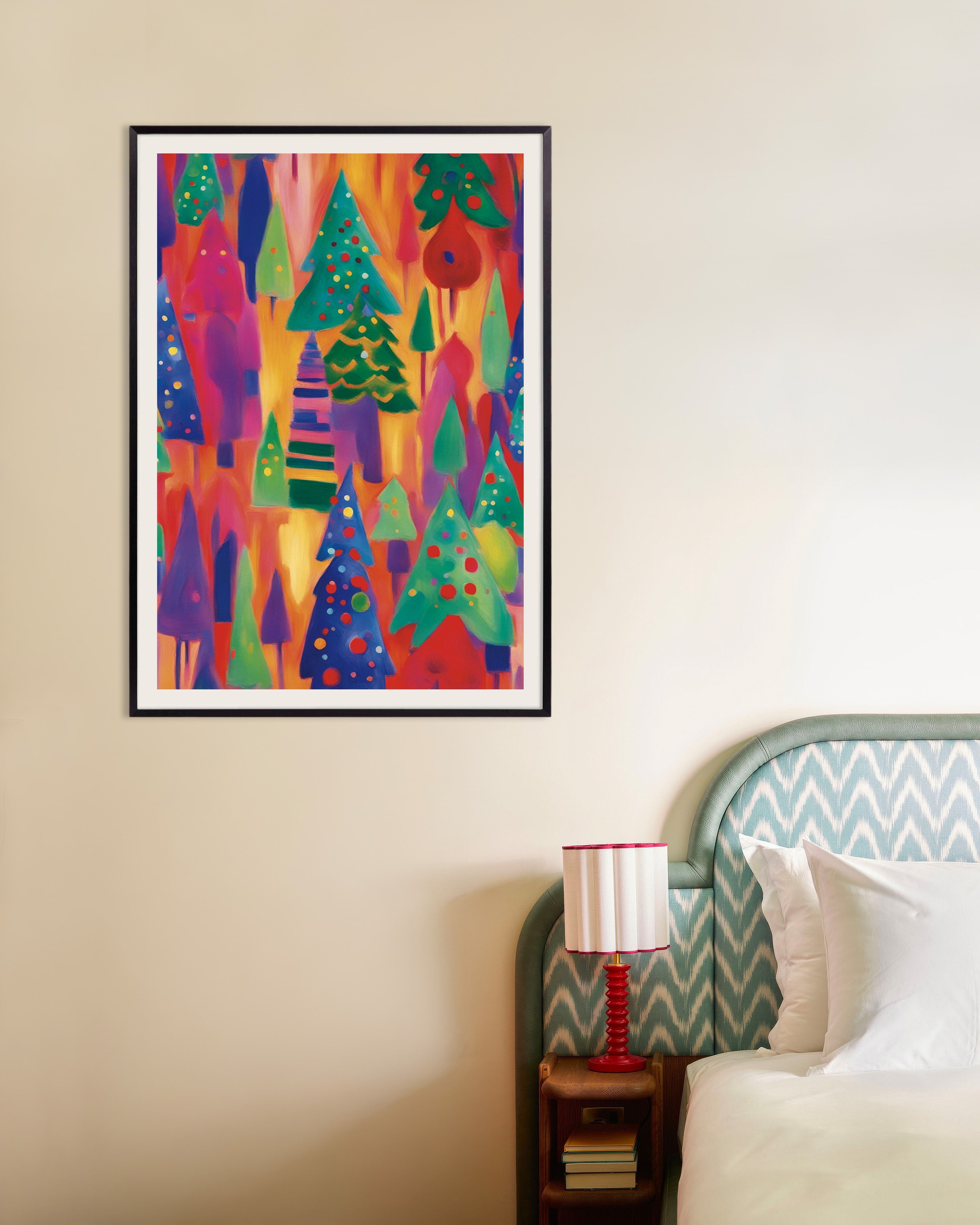 Poster of Colorful Christmas forest poster, with metal frame