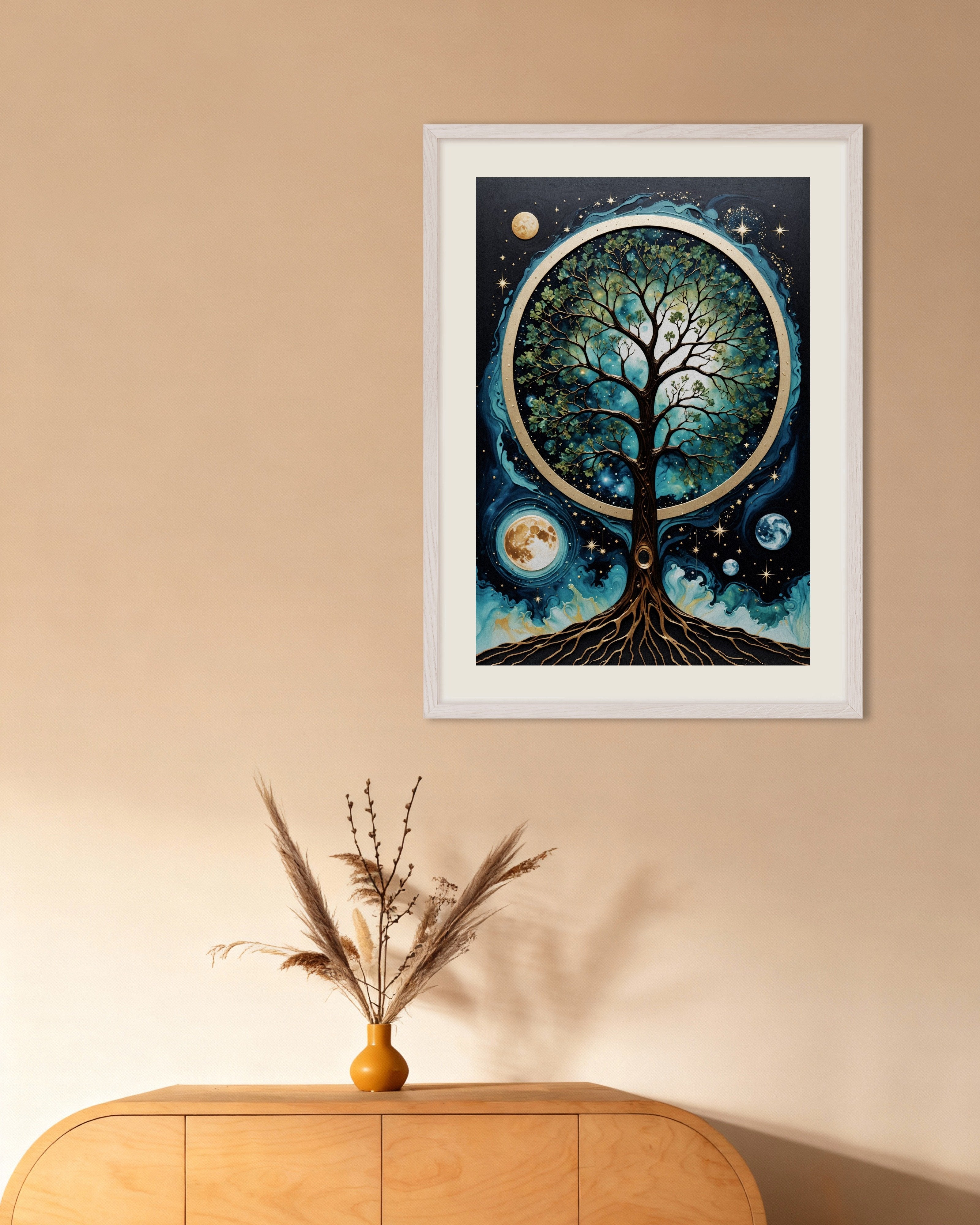 Poster of Cosmogony, tree of life Poster, with white wooden frame