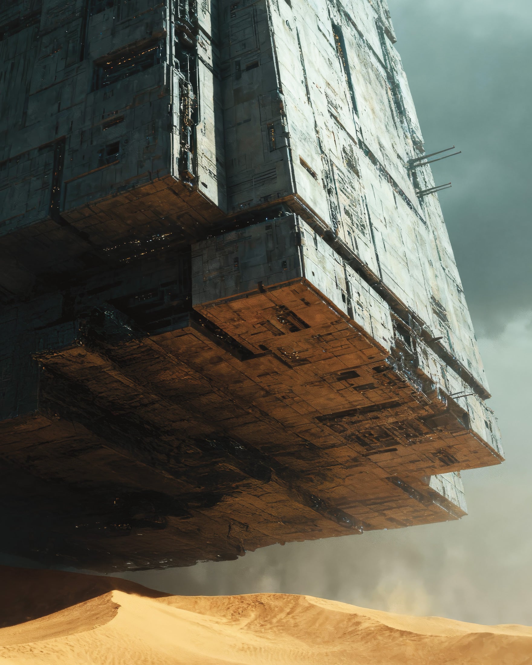 Póster de Megastructura Suspendida, Dune, Lámina Artística de Ciencia Ficción en el Desierto