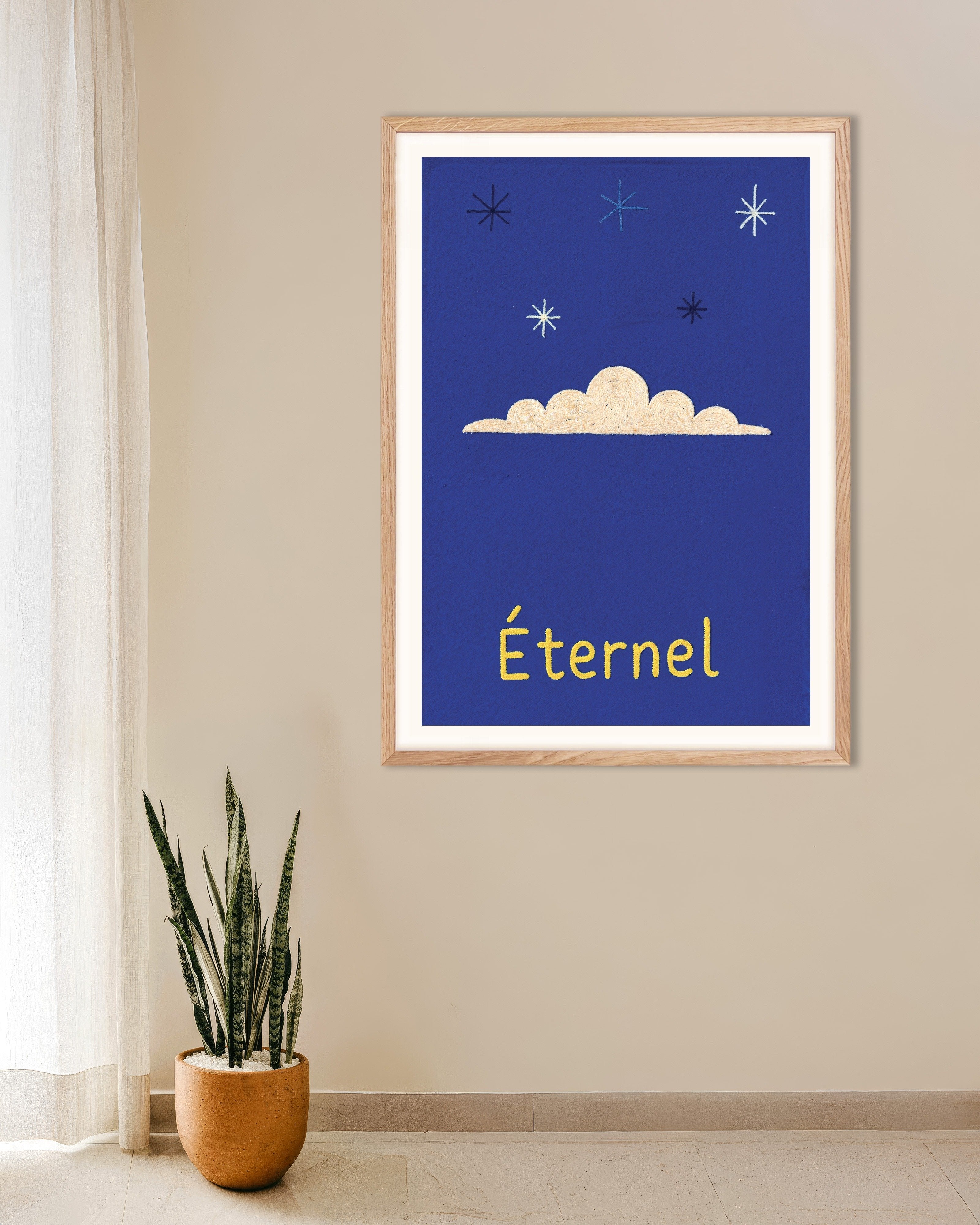 Poster of Éternel Night Sky - Typographic Art Print, with natural wooden frame