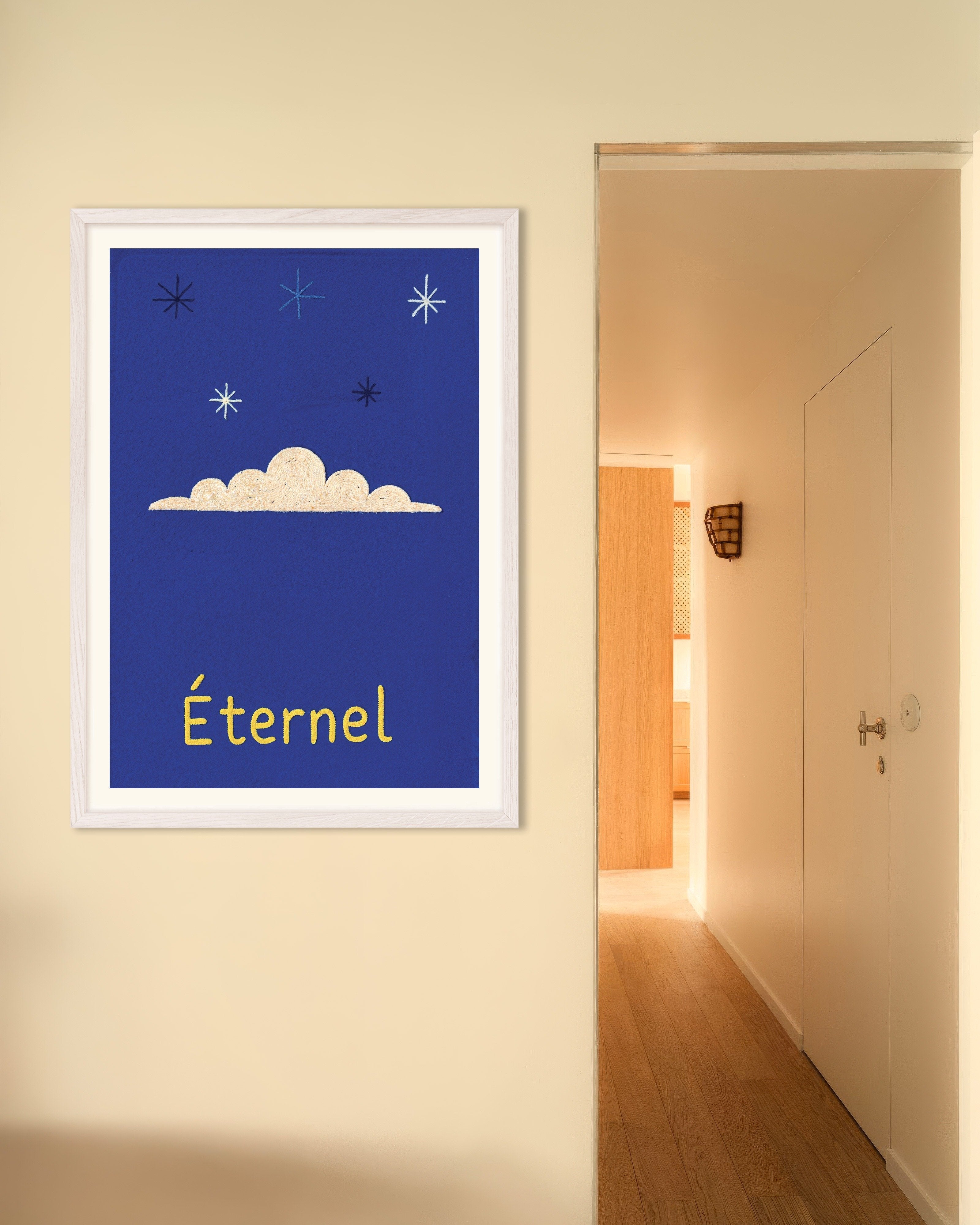 Poster of Éternel Night Sky - Typographic Art Print, with white wooden frame
