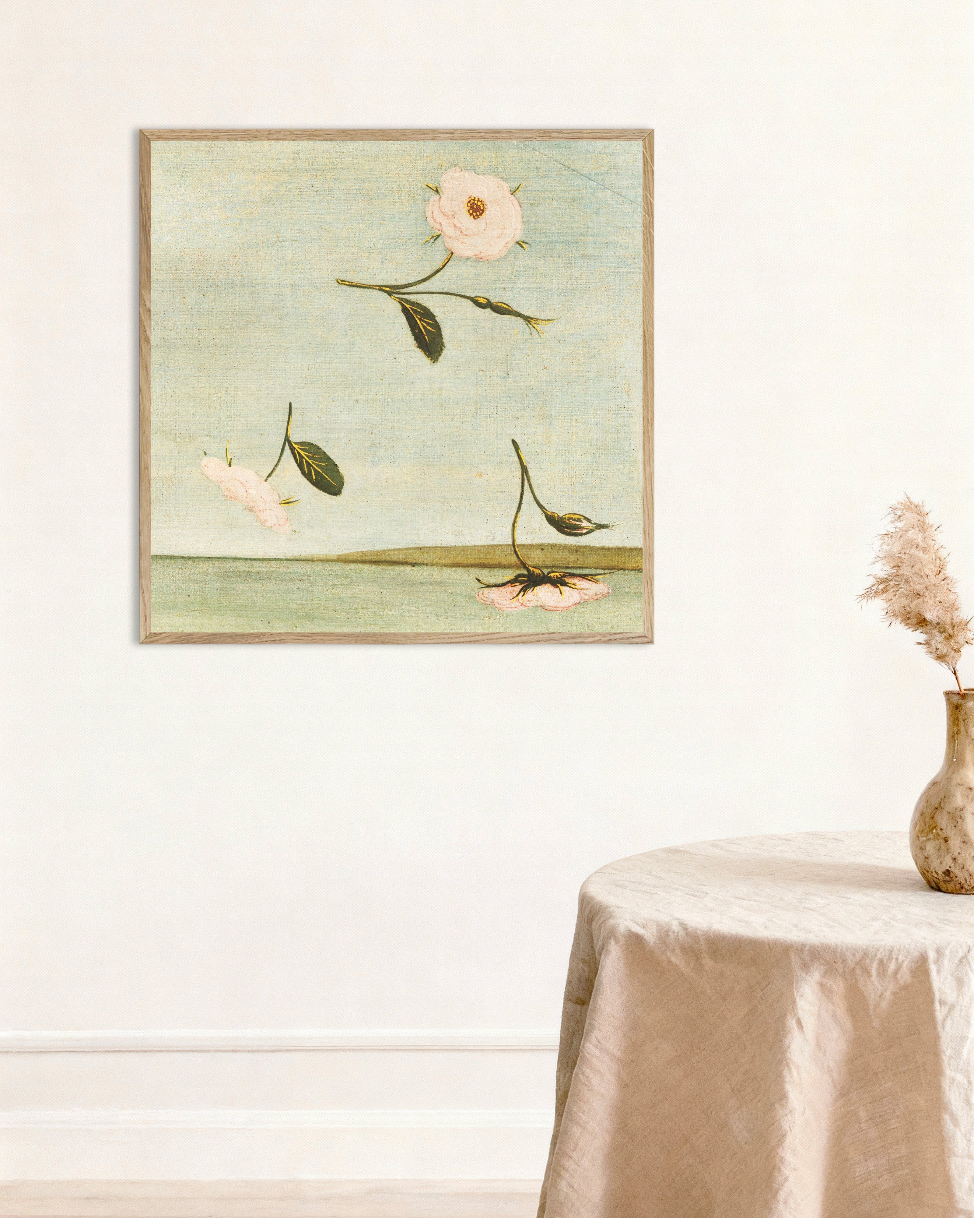 Poster of Falling Flowers from Botticelli’s Venus Poster, with natural wooden frame