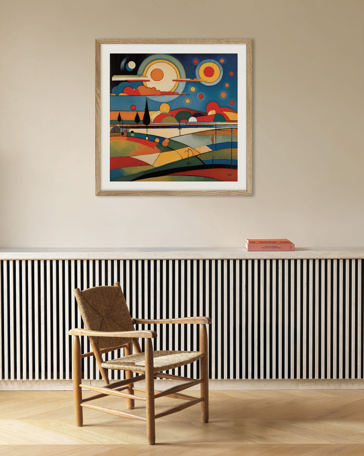 Poster of Geometric abstract art, Sun - Poster, with natural wooden frame