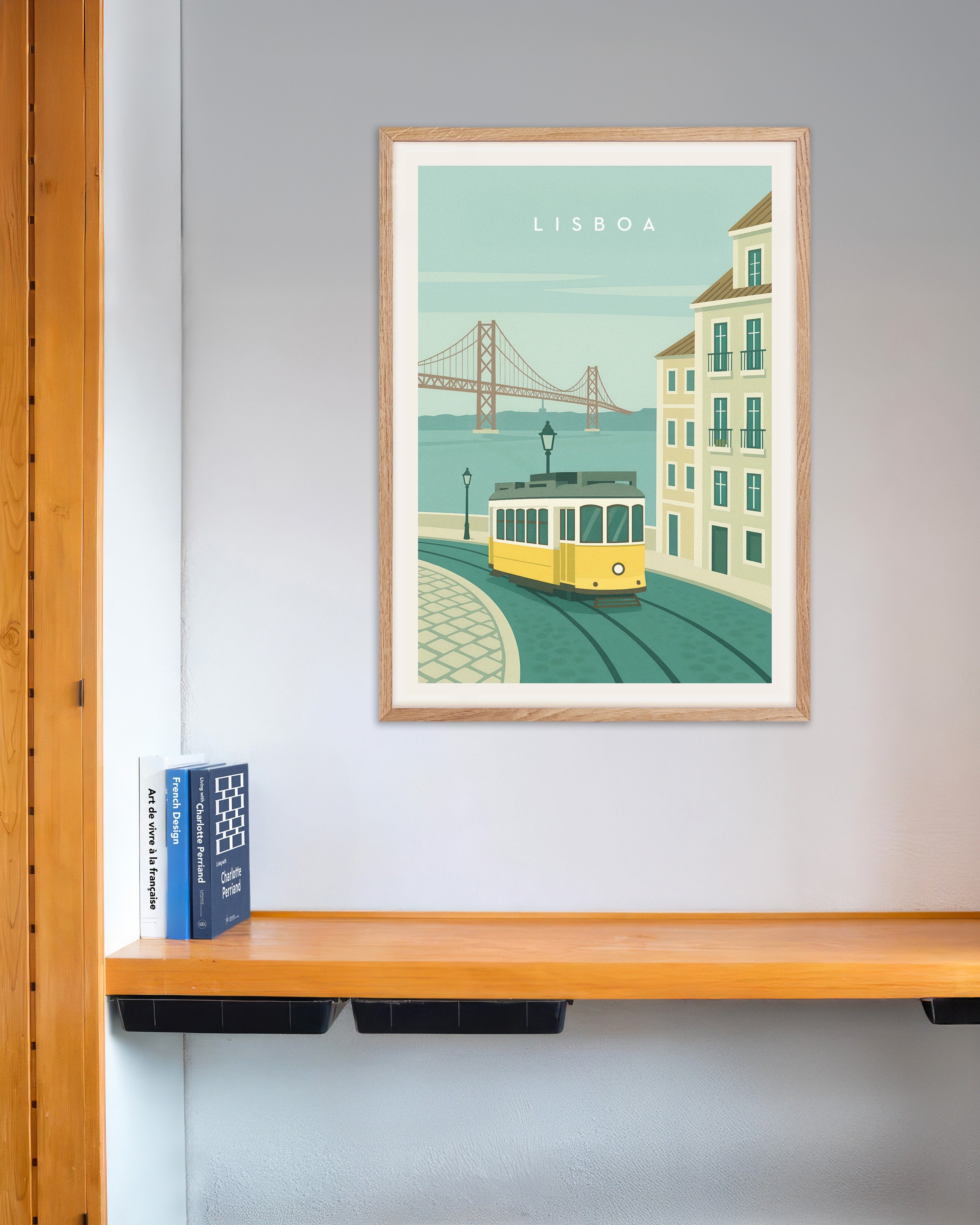 Poster of Lisbon Tram Wall Art Print, with natural wooden frame