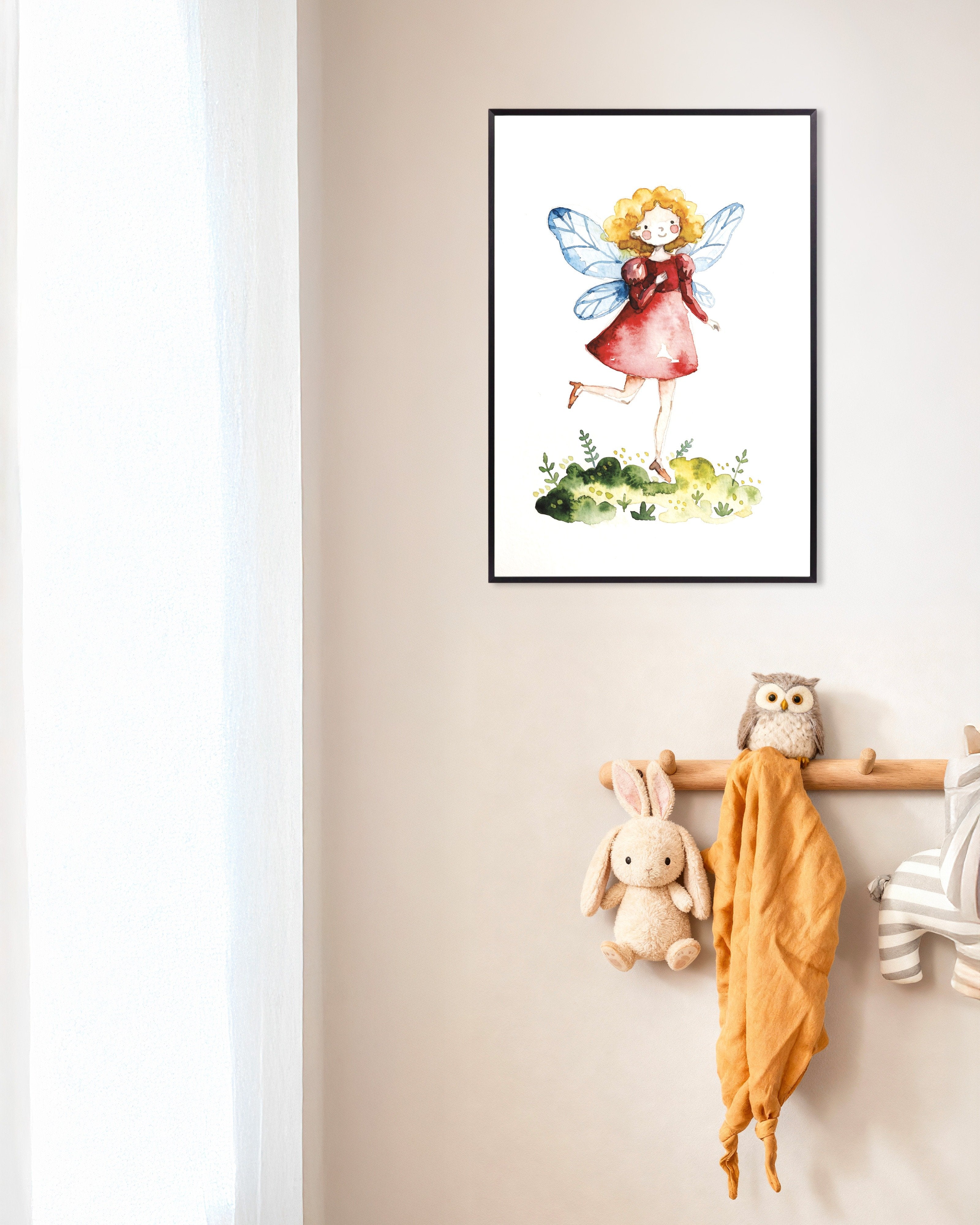 Poster of Little Blonde Fairy in Red Dress Poster, with metal frame