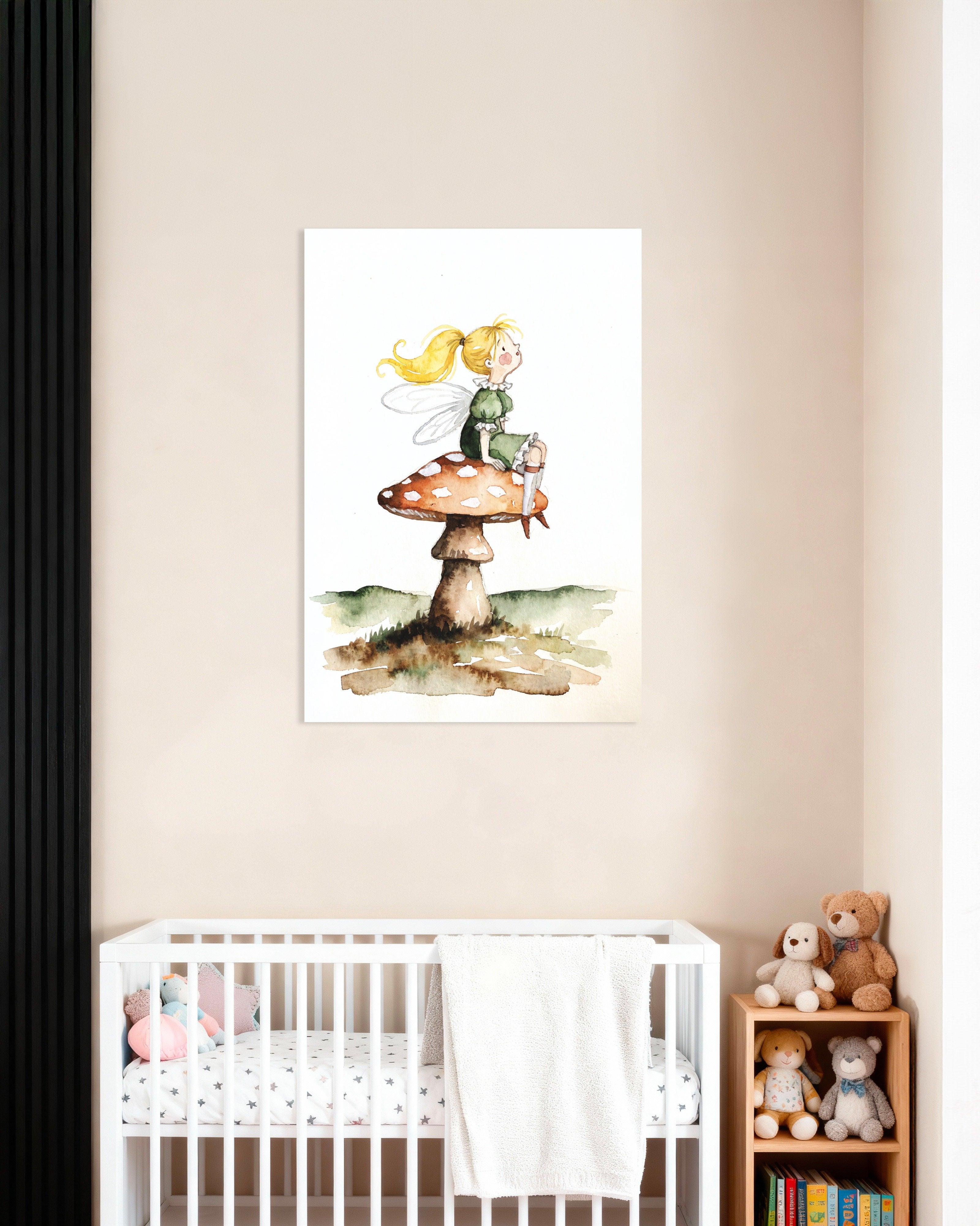 Poster of Little Fairy on a Mushroom - Watercolor Poster