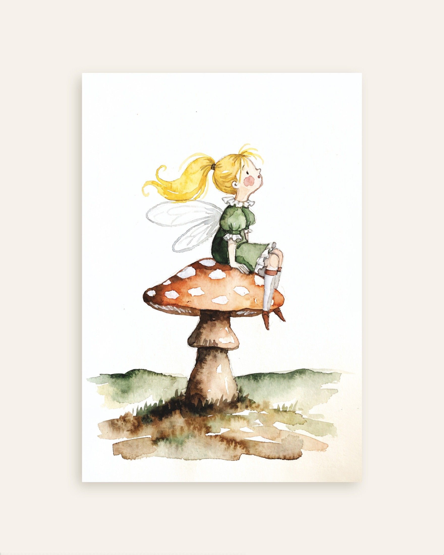 Poster of Little Fairy on a Mushroom - Watercolor Poster, thumbnail