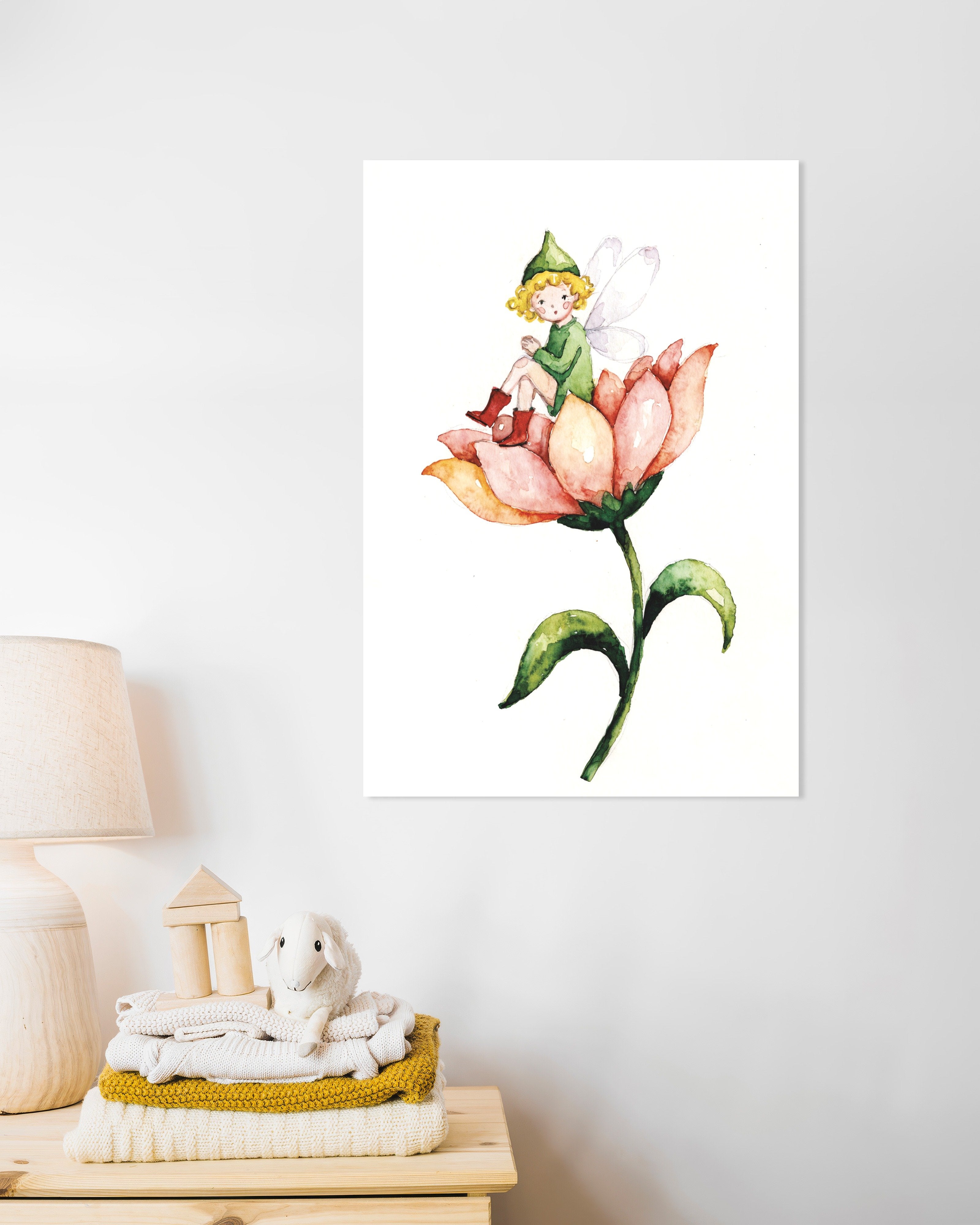 Poster of Little Green Fairy on a Flower Poster