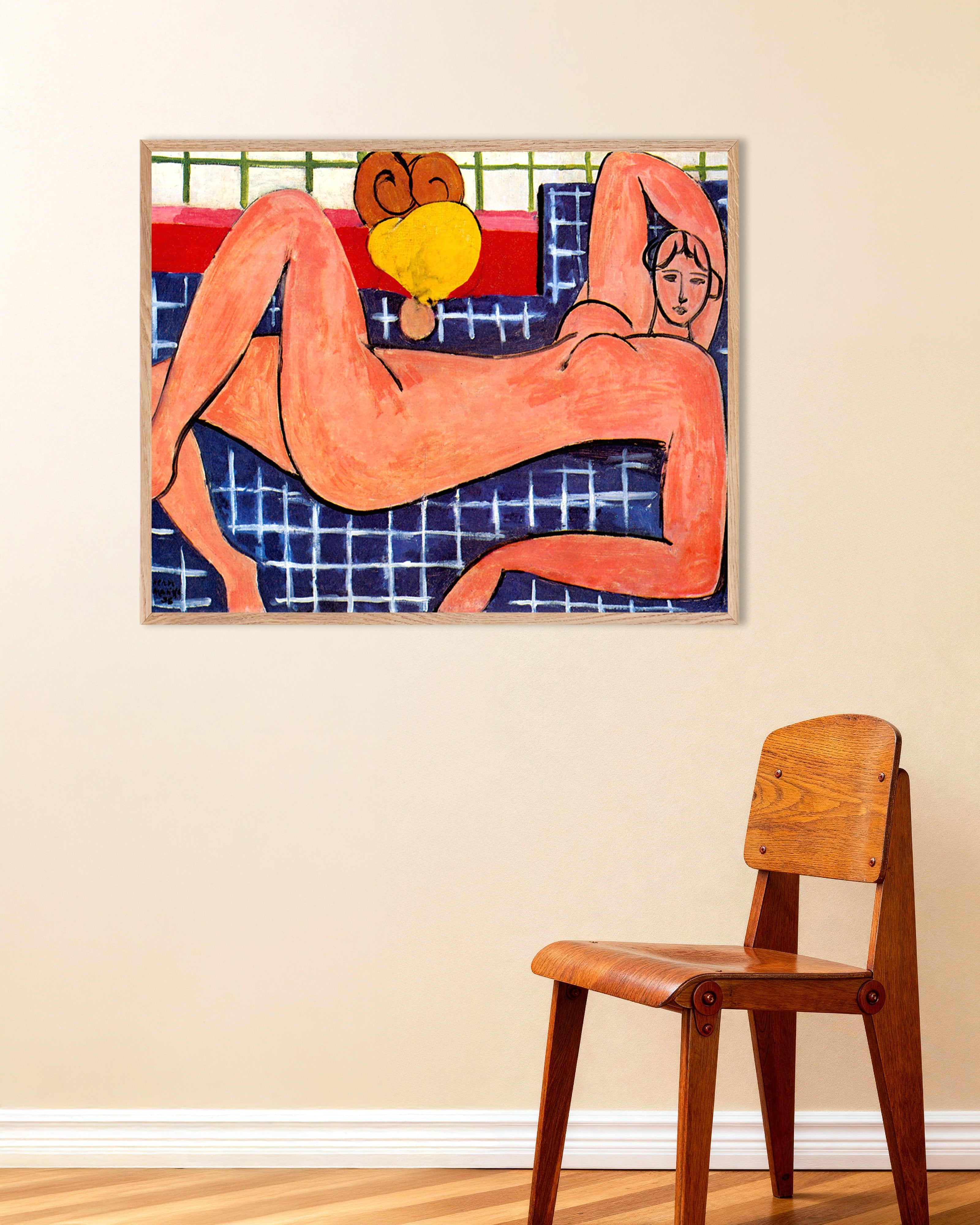Poster of Pink nude (1935) by Henri Matisse, with natural wooden frame