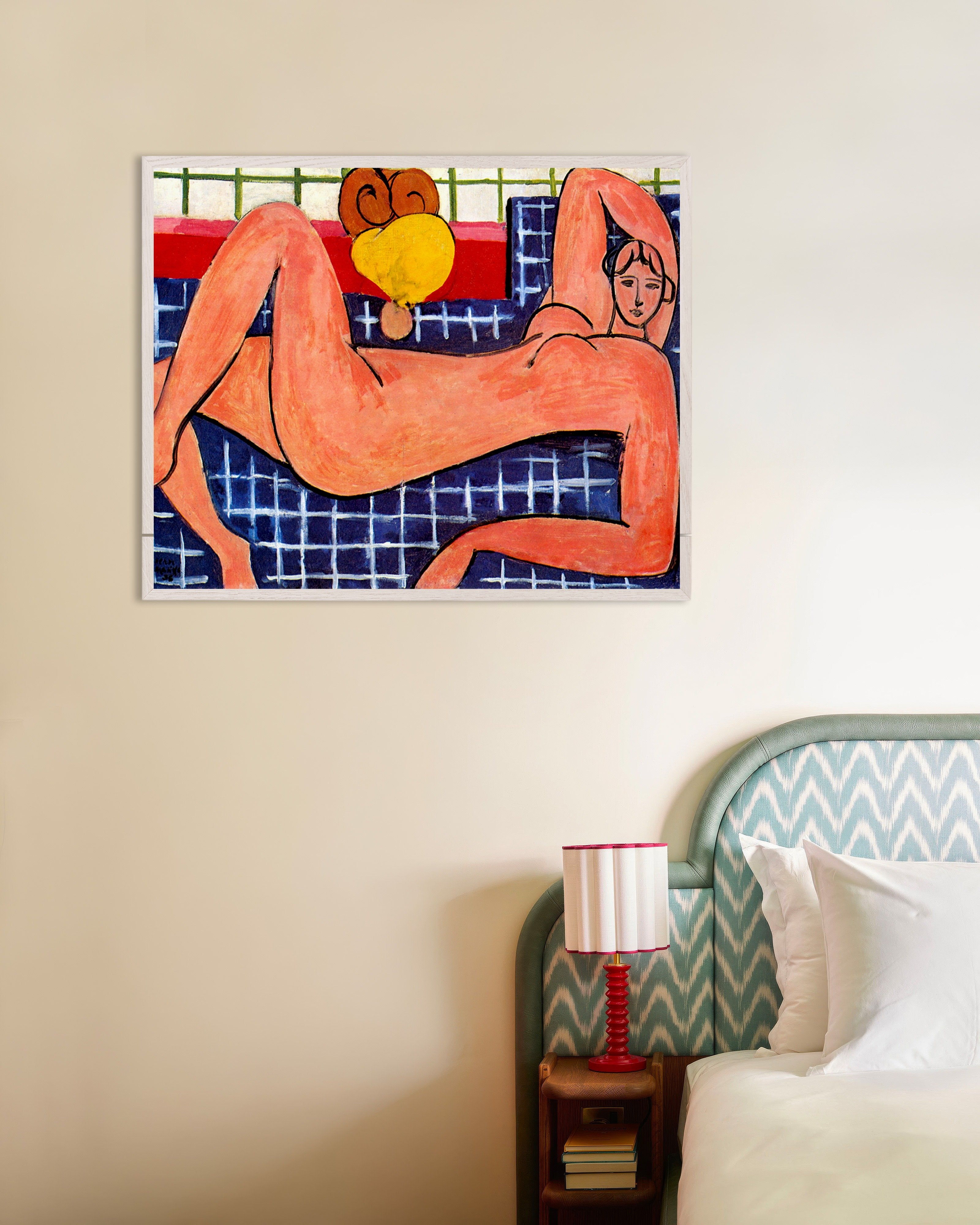 Poster of Pink nude (1935) by Henri Matisse, with white wooden frame