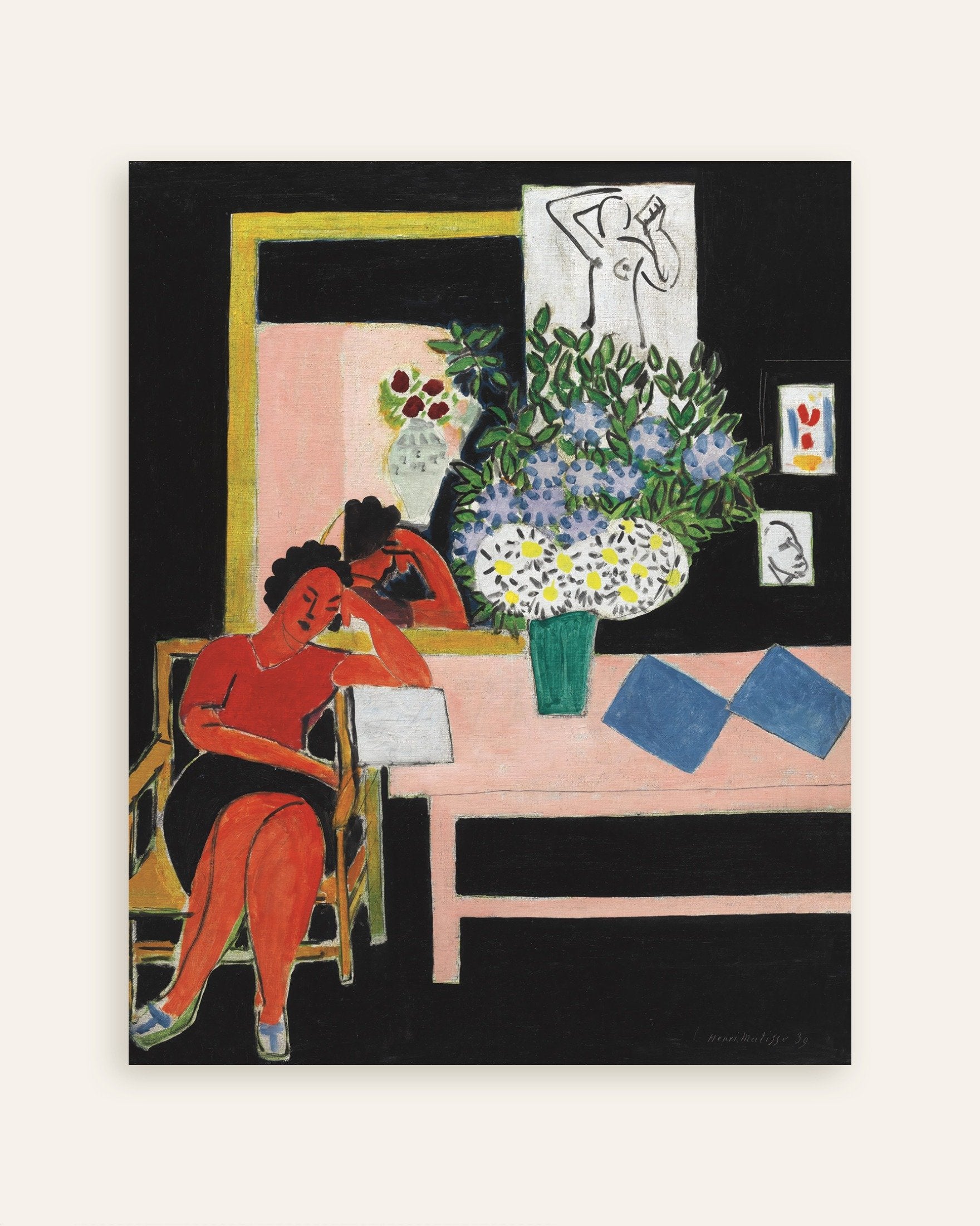 Poster of Reader on a Black Background (Liseuse sur fond noir) by Henri Matisse - Poster, thumbnail