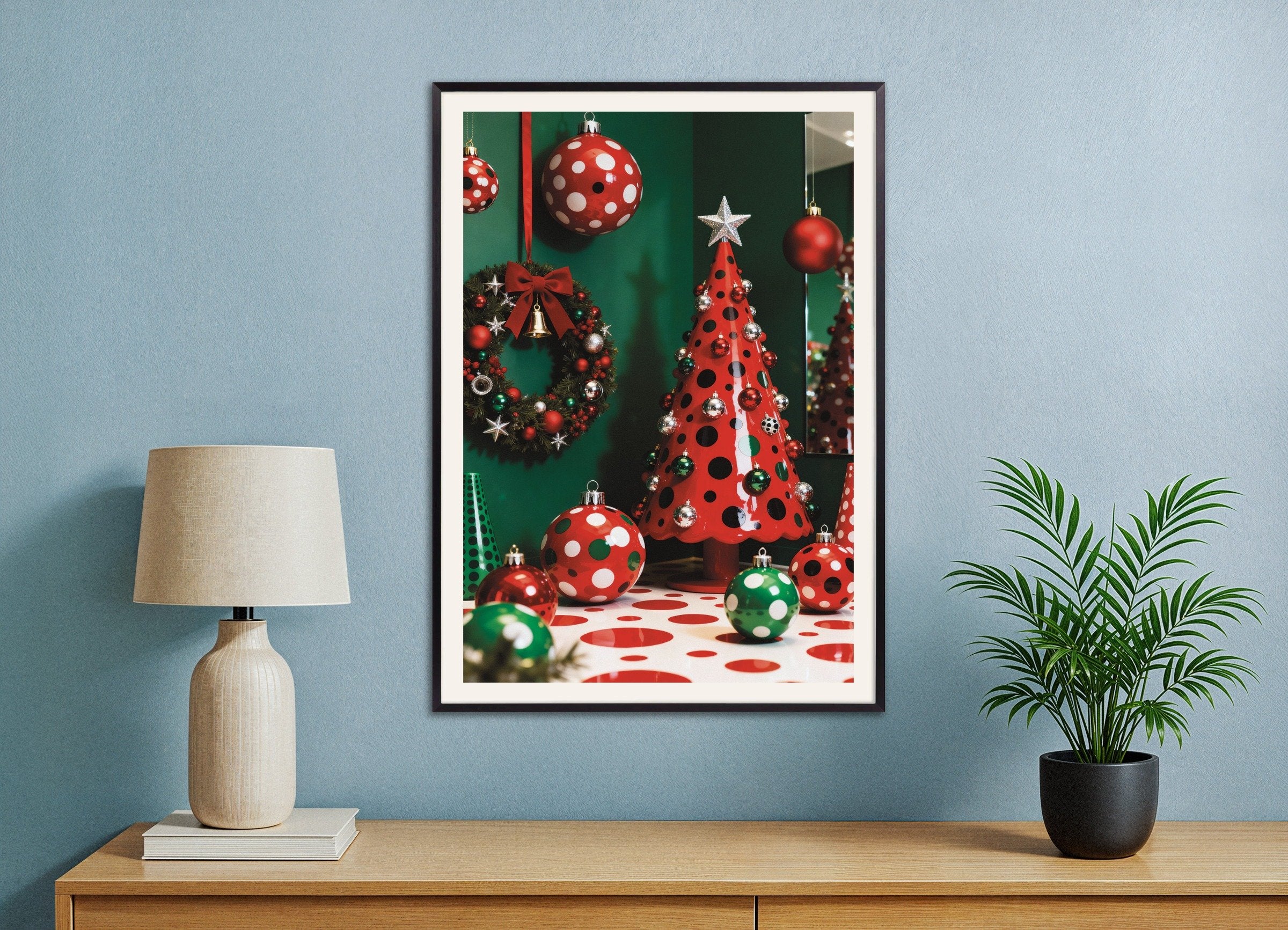 Poster of Red and green Christmas decor poster, with metal frame