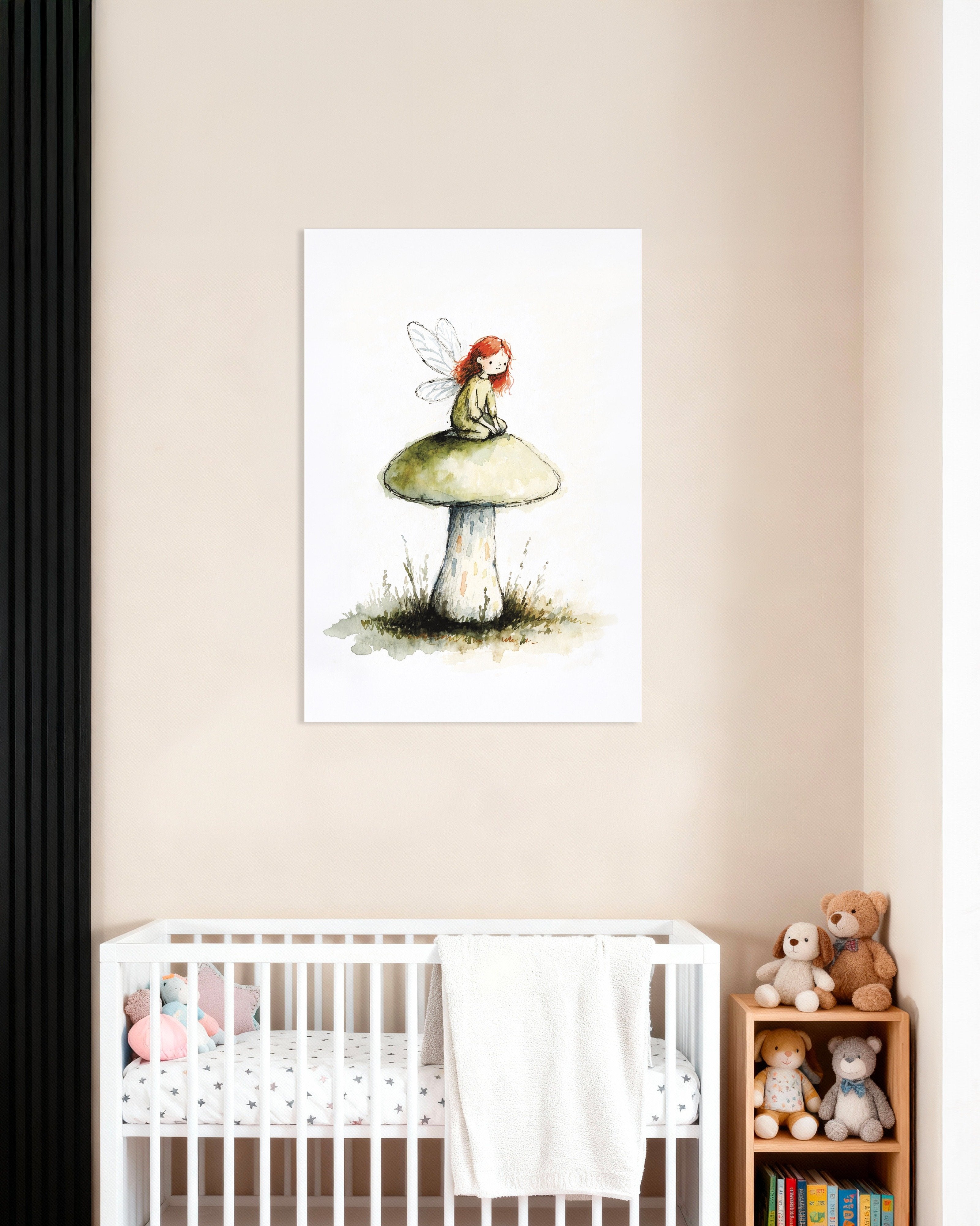 Poster of Red-Haired Fairy on a Mushroom Poster