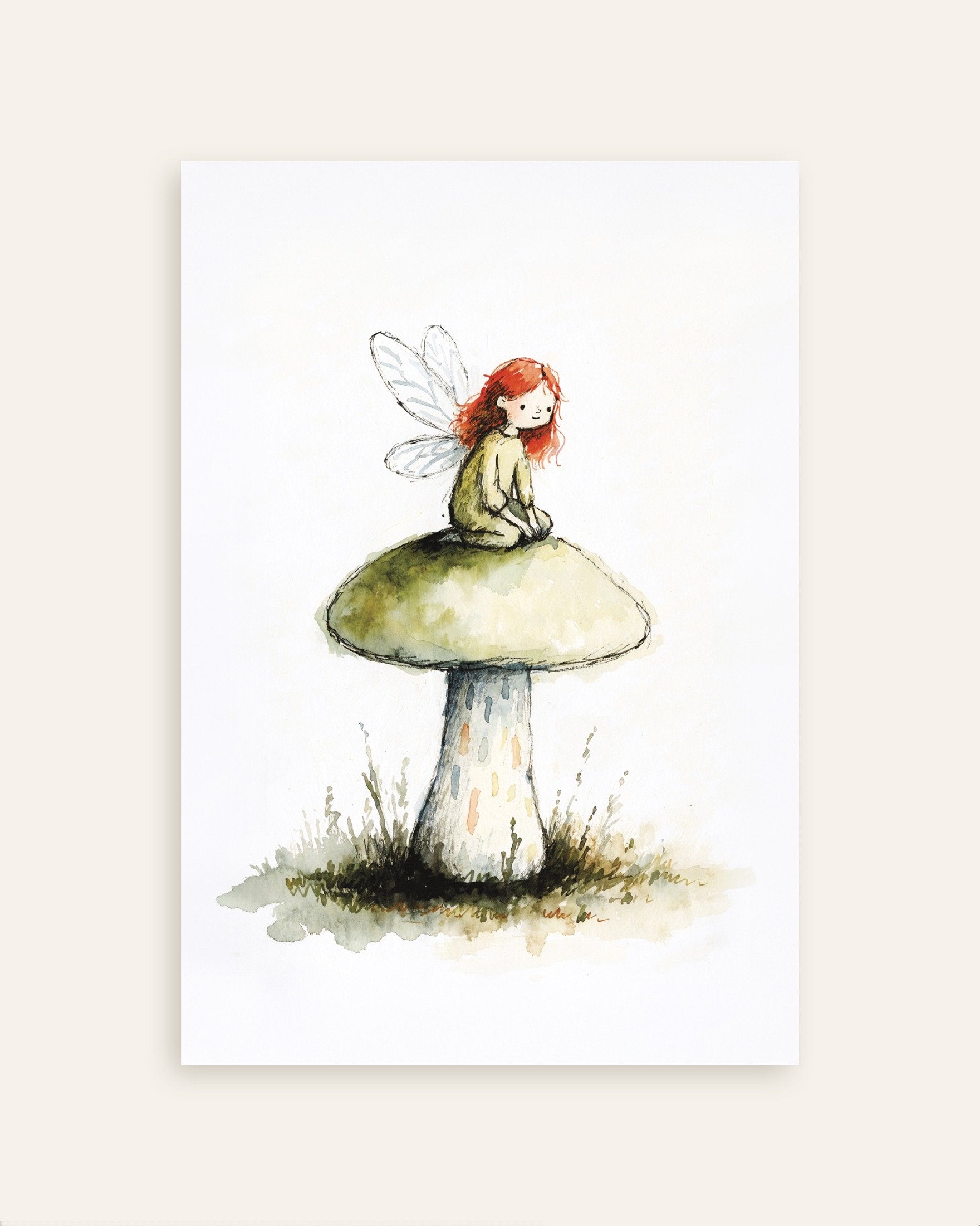 Poster of Red-Haired Fairy on a Mushroom Poster, thumbnail
