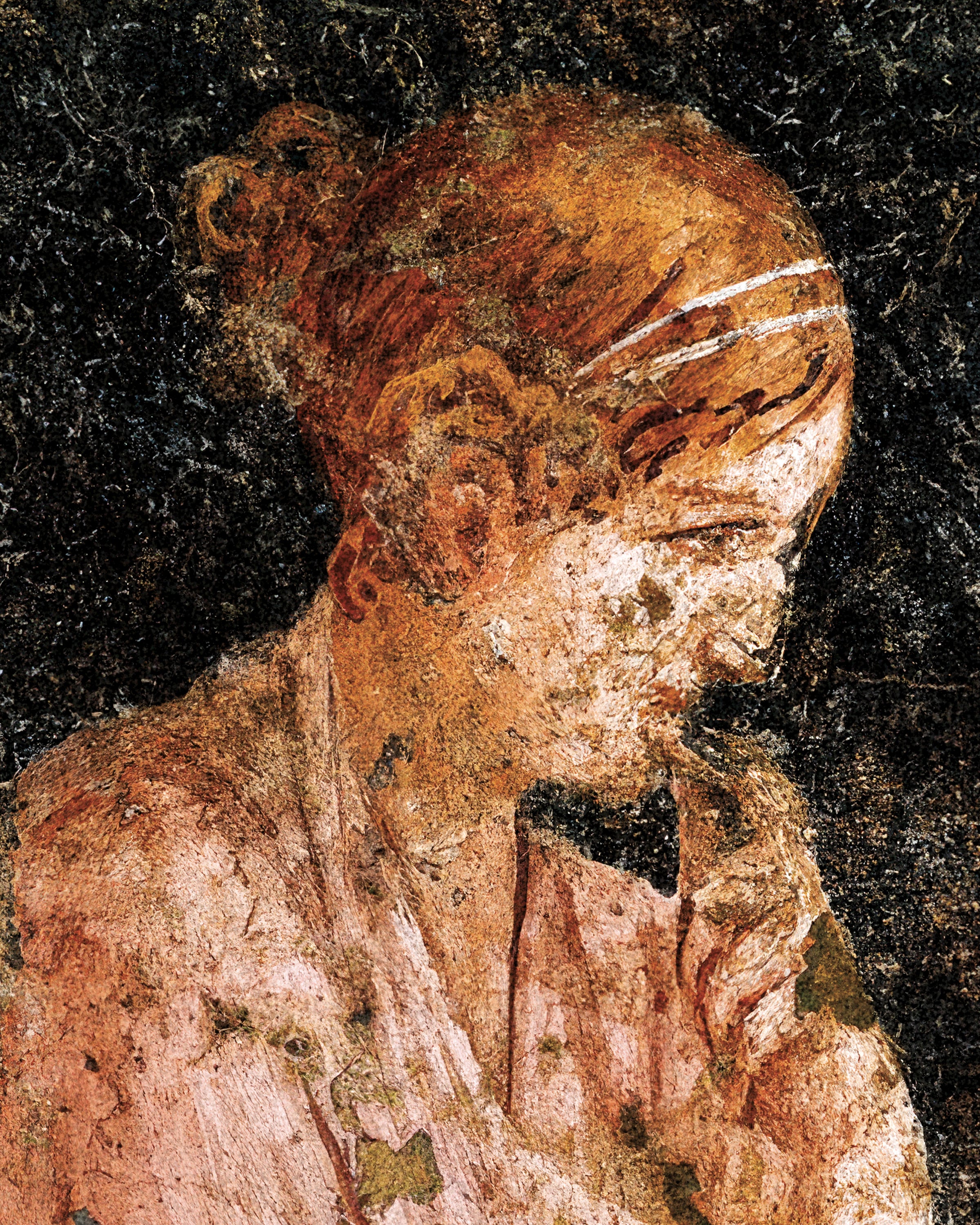 Póster con detalle del fresco de mujer sentada