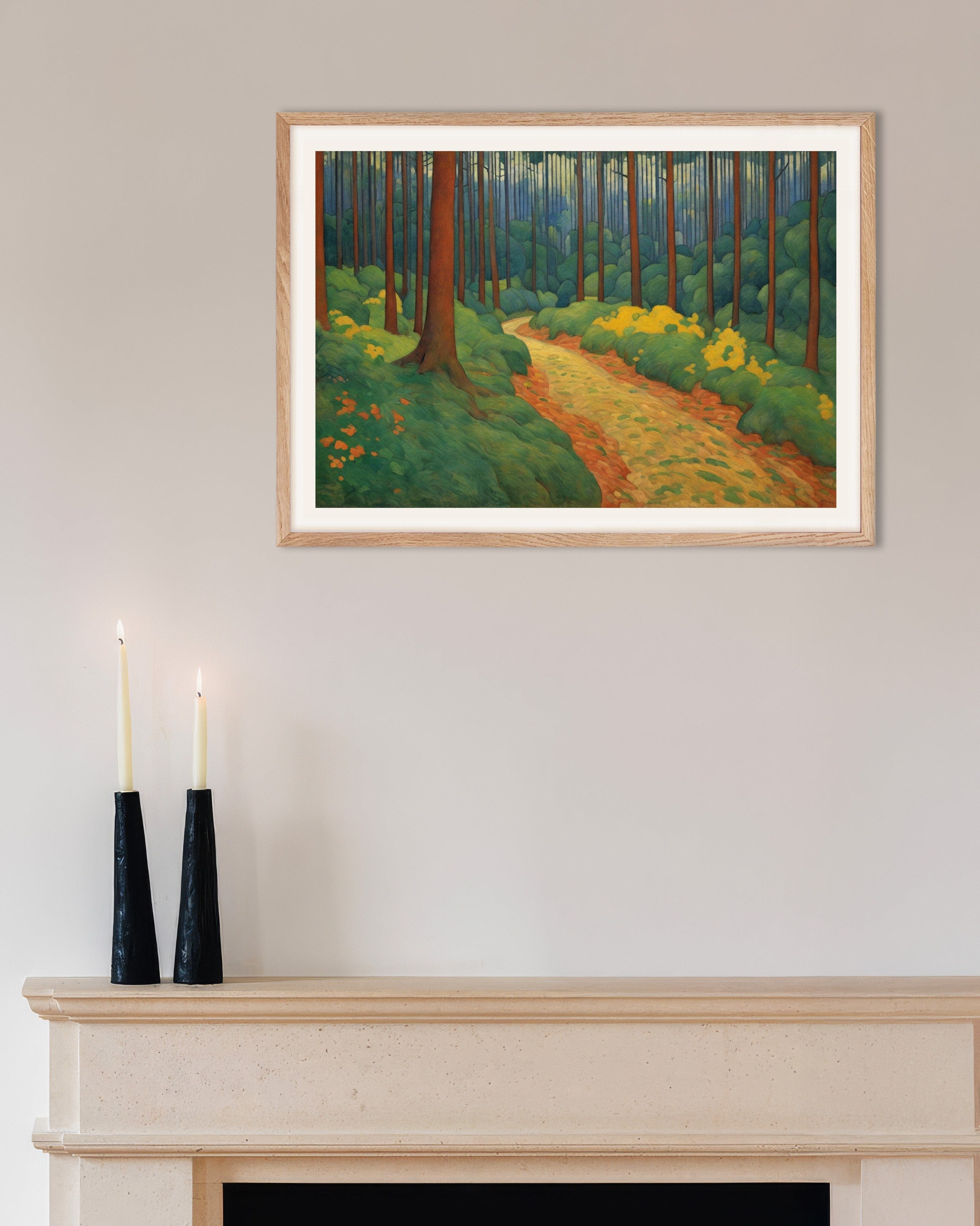 Poster of Symbolism with bright colors and simplified shapes, Forest - Poster, with natural wooden frame