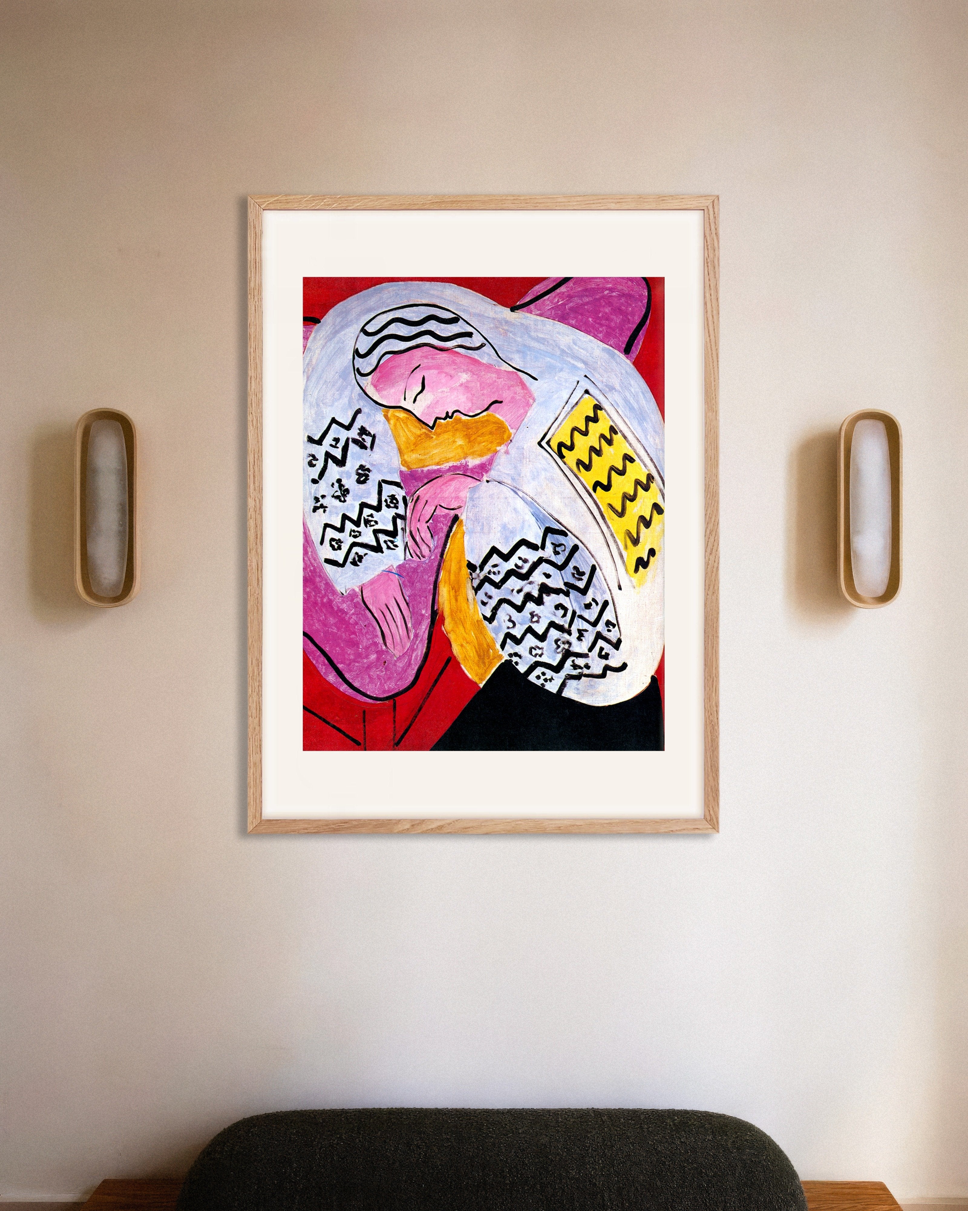 Poster of The dream (1940) by Henri Matisse, with natural wooden frame