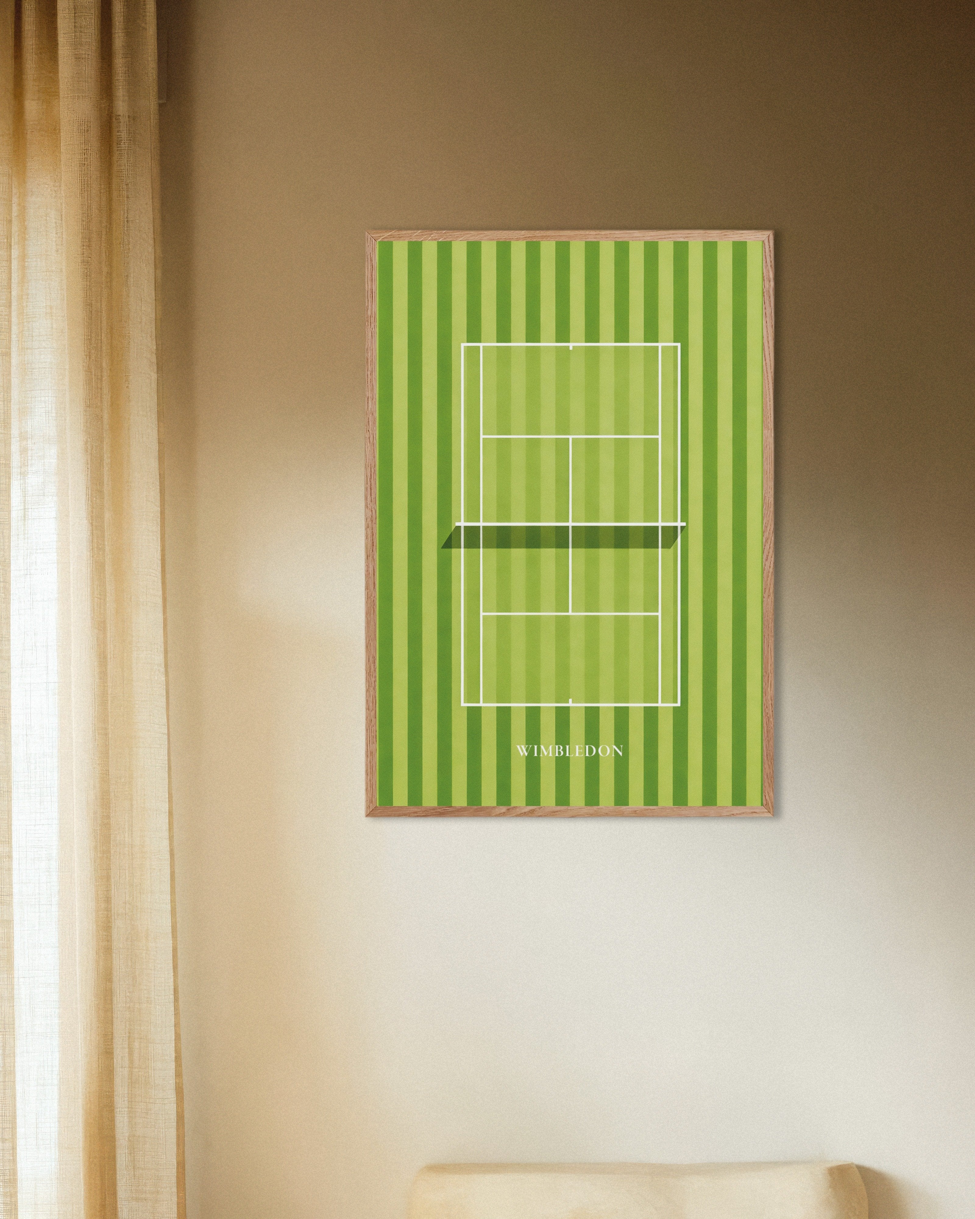 Poster of Wimbledon poster – Grass court tennis art print, with natural wooden frame